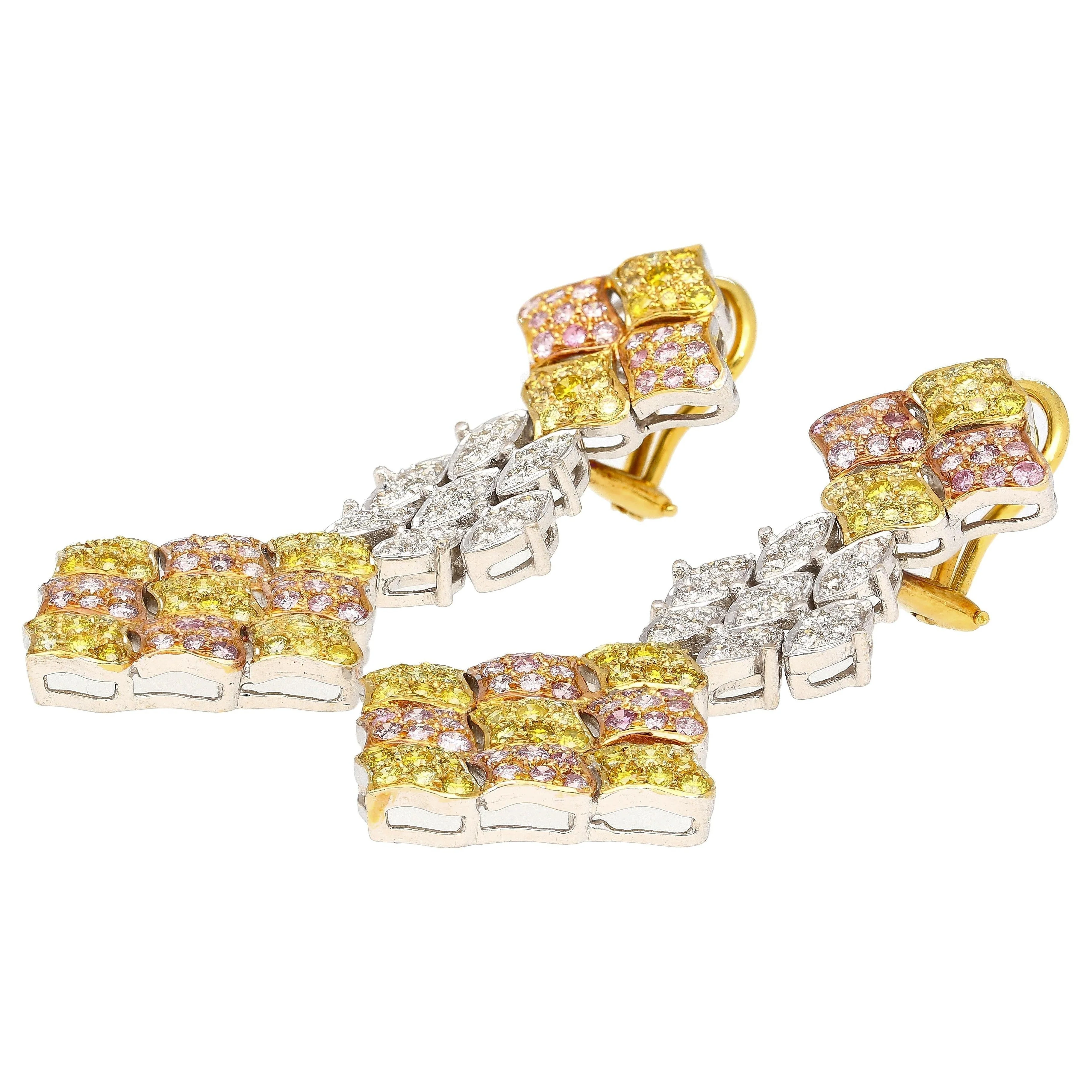7.50ct Tricolor Diamond Drop Earrings in 18K White, Yellow, Rose Gold - Image 5