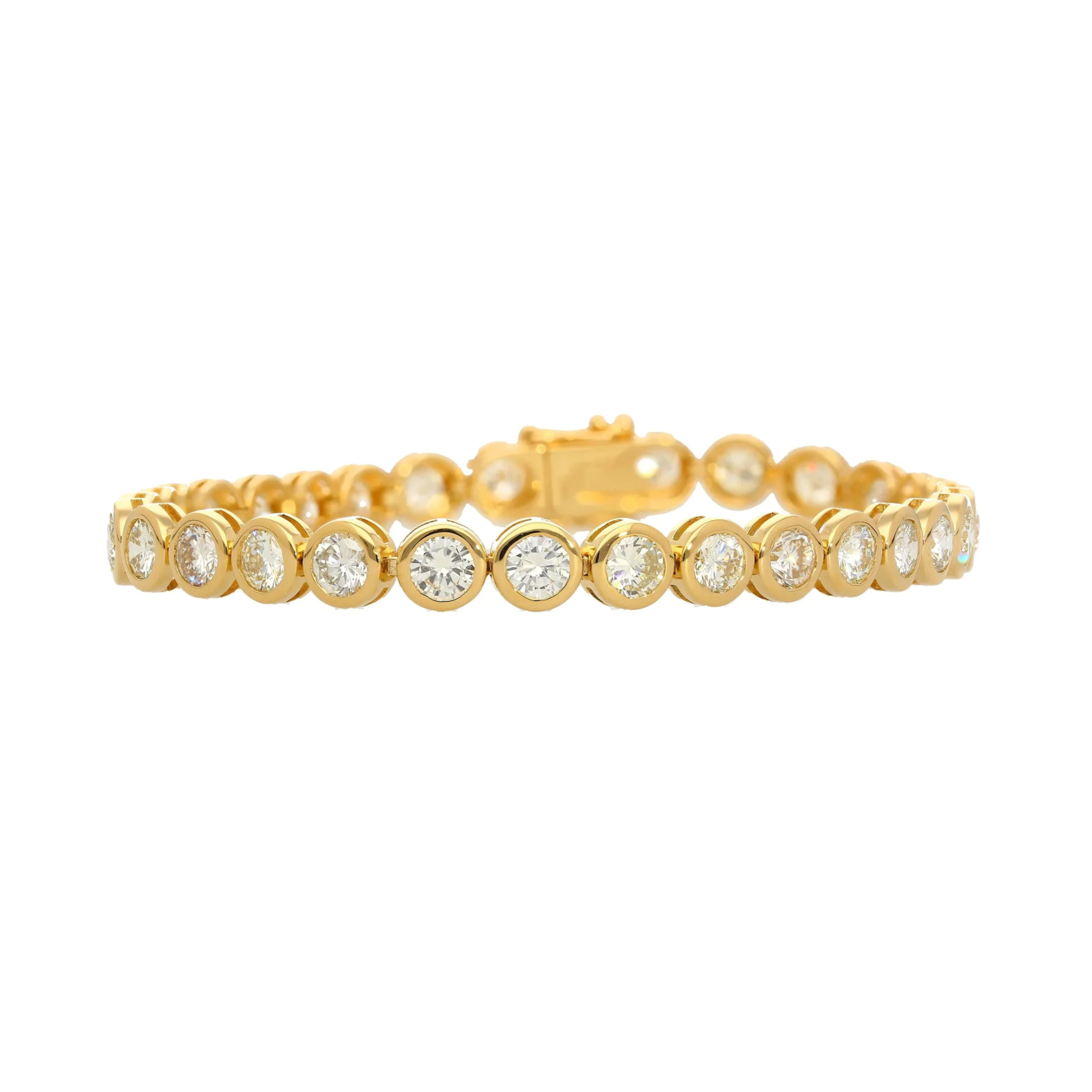 7.8-10 Carat Natural Diamond Bezel Set 18K Gold Tennis Bracelet 7"