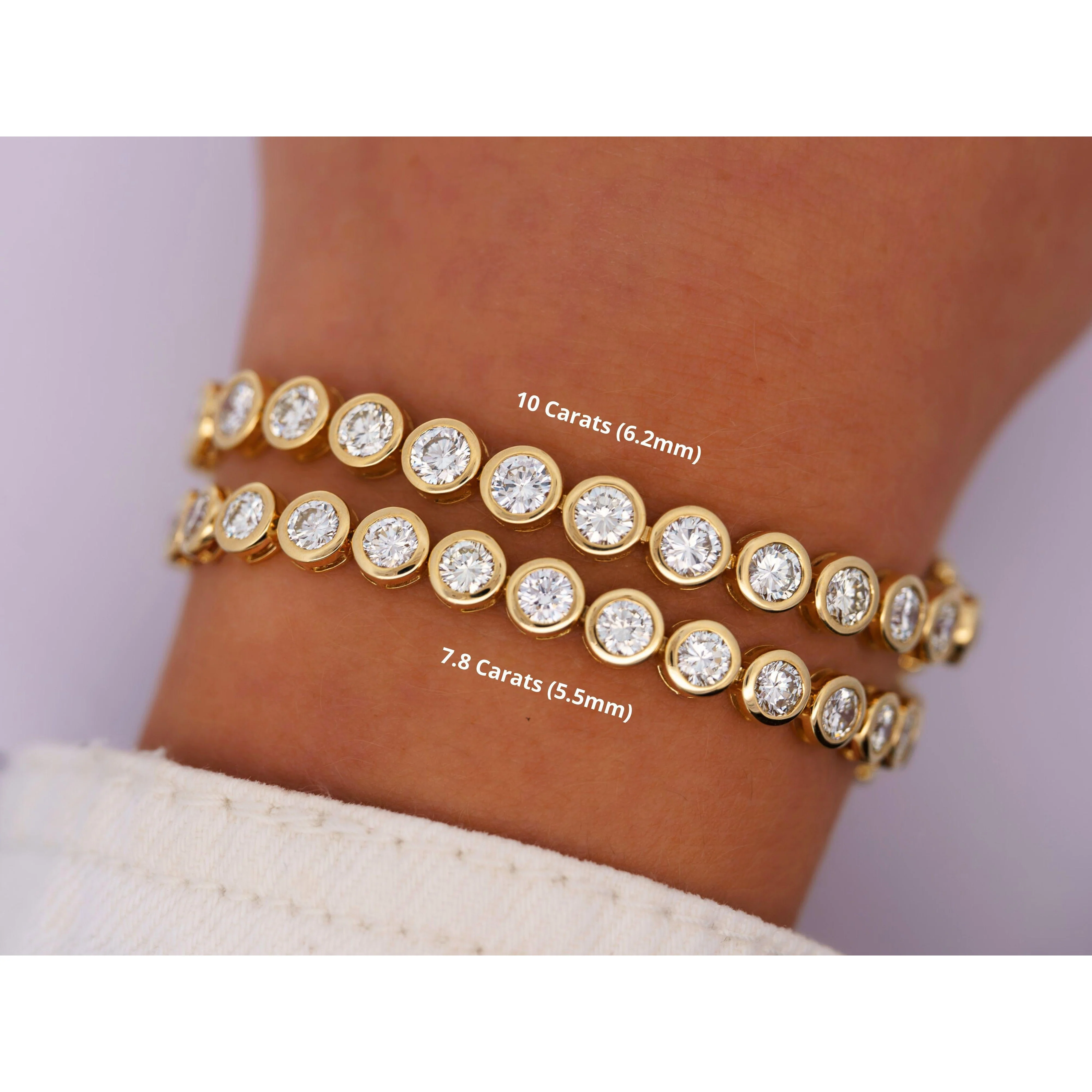 7.8-10 Carat Natural Diamond Bezel Set 18K Gold Tennis Bracelet 7" - Image 4