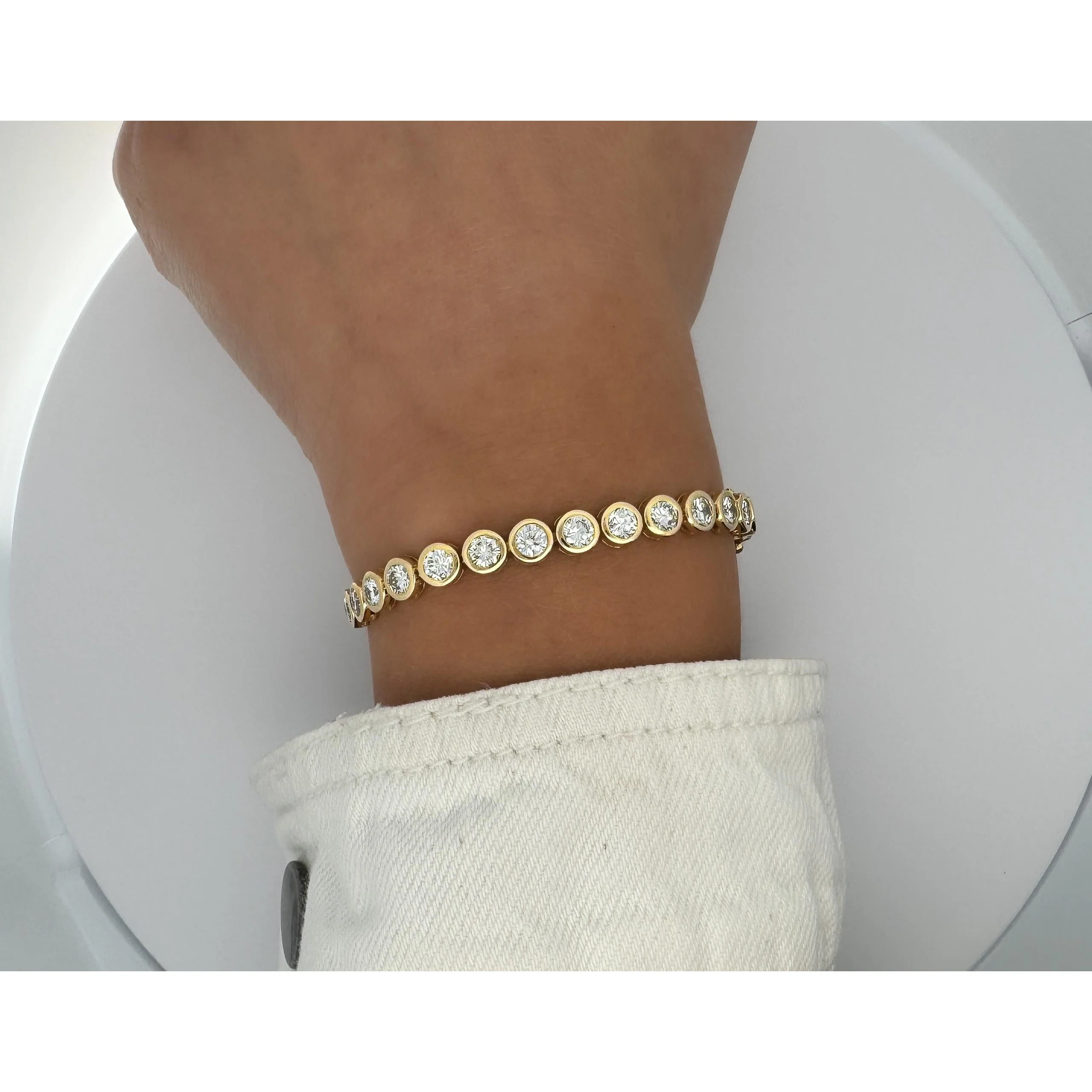 7.8-10 Carat Natural Diamond Bezel Set 18K Gold Tennis Bracelet 7" - Image 6