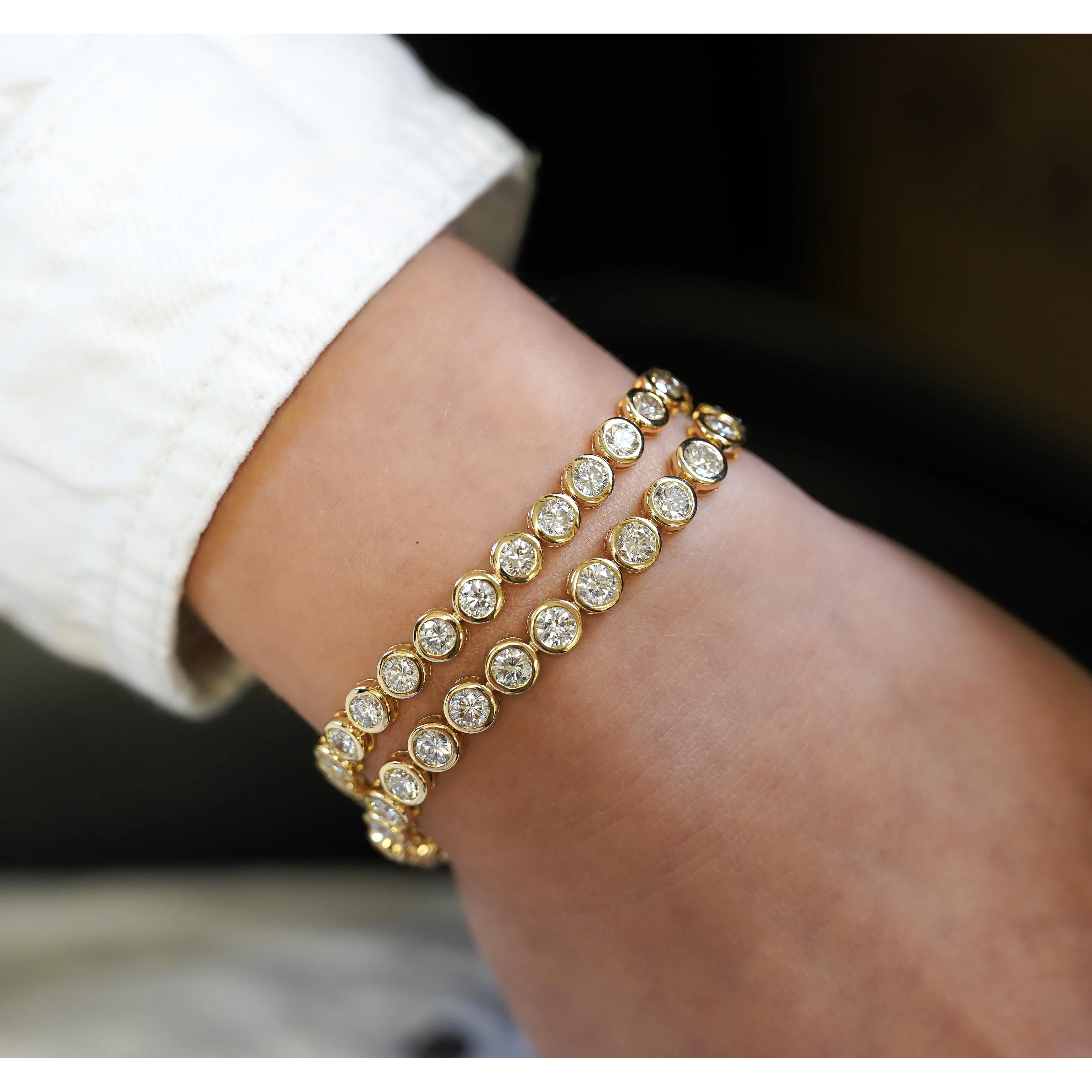 7.8-10 Carat Natural Diamond Bezel Set 18K Gold Tennis Bracelet 7" - Image 7