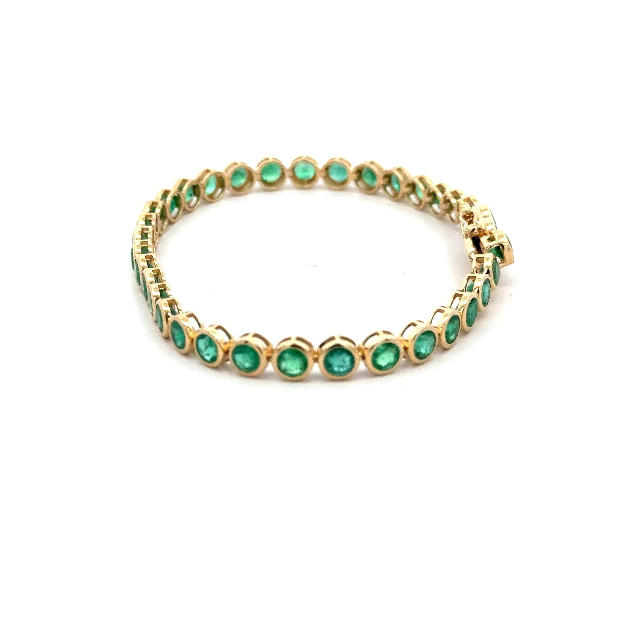 7.8 Carat Emerald Bezel Tennis Bracelet 5mm in 14K Yellow Gold - Image 2
