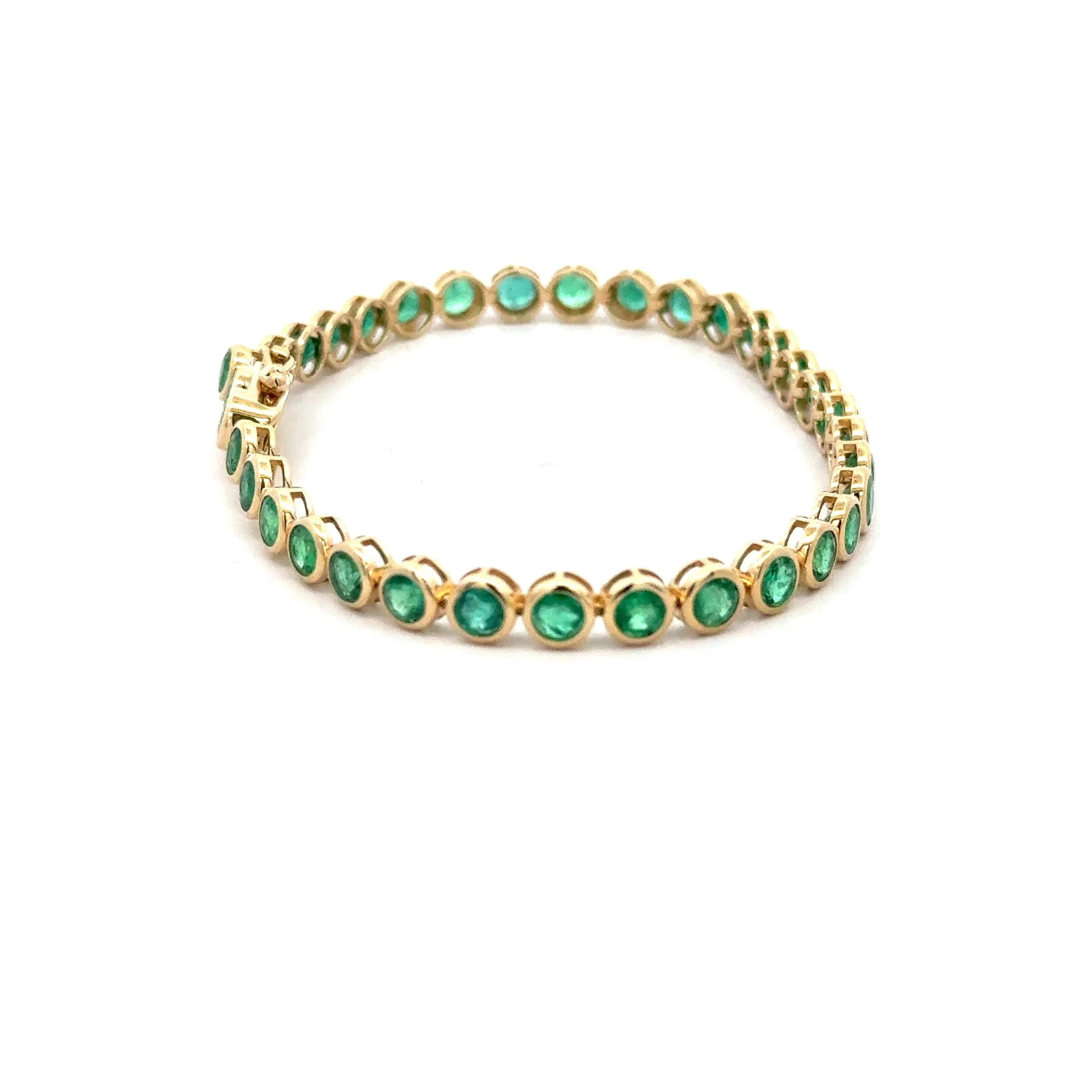 7.8 Carat Emerald Bezel Tennis Bracelet 5mm in 14K Yellow Gold - Image 3
