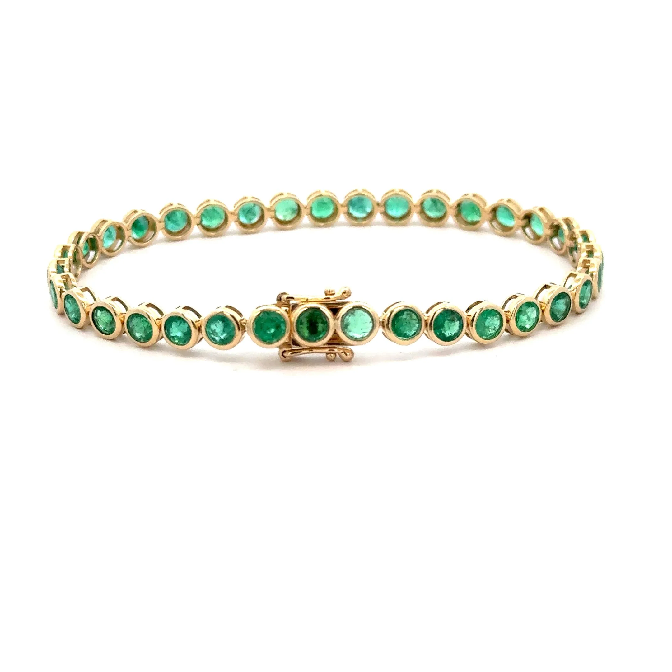 7.8 Carat Emerald Bezel Tennis Bracelet 5mm in 14K Yellow Gold - Image 4