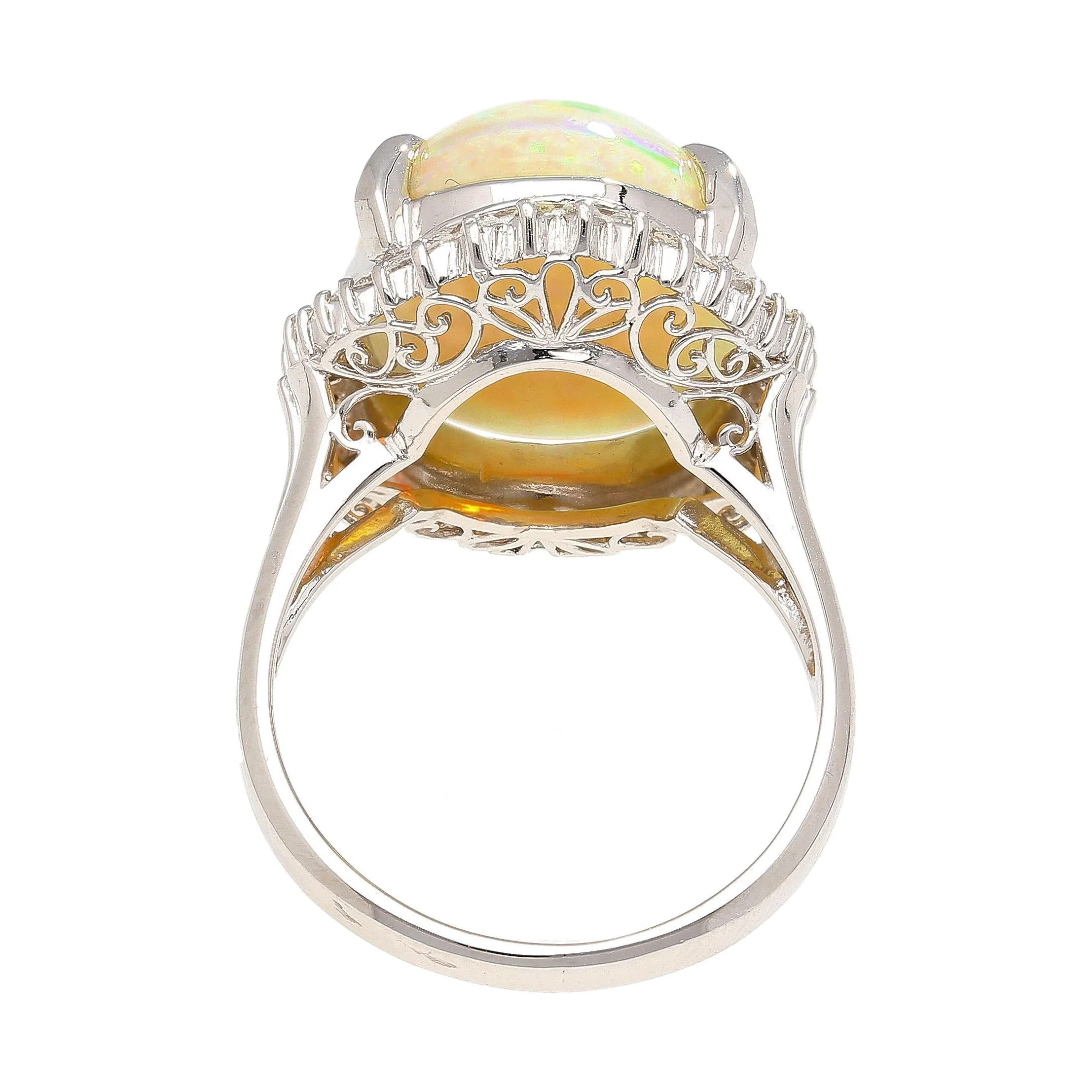 7.86 Carat Natural White Opal and Diamond Halo Platinum Ring - Image 7