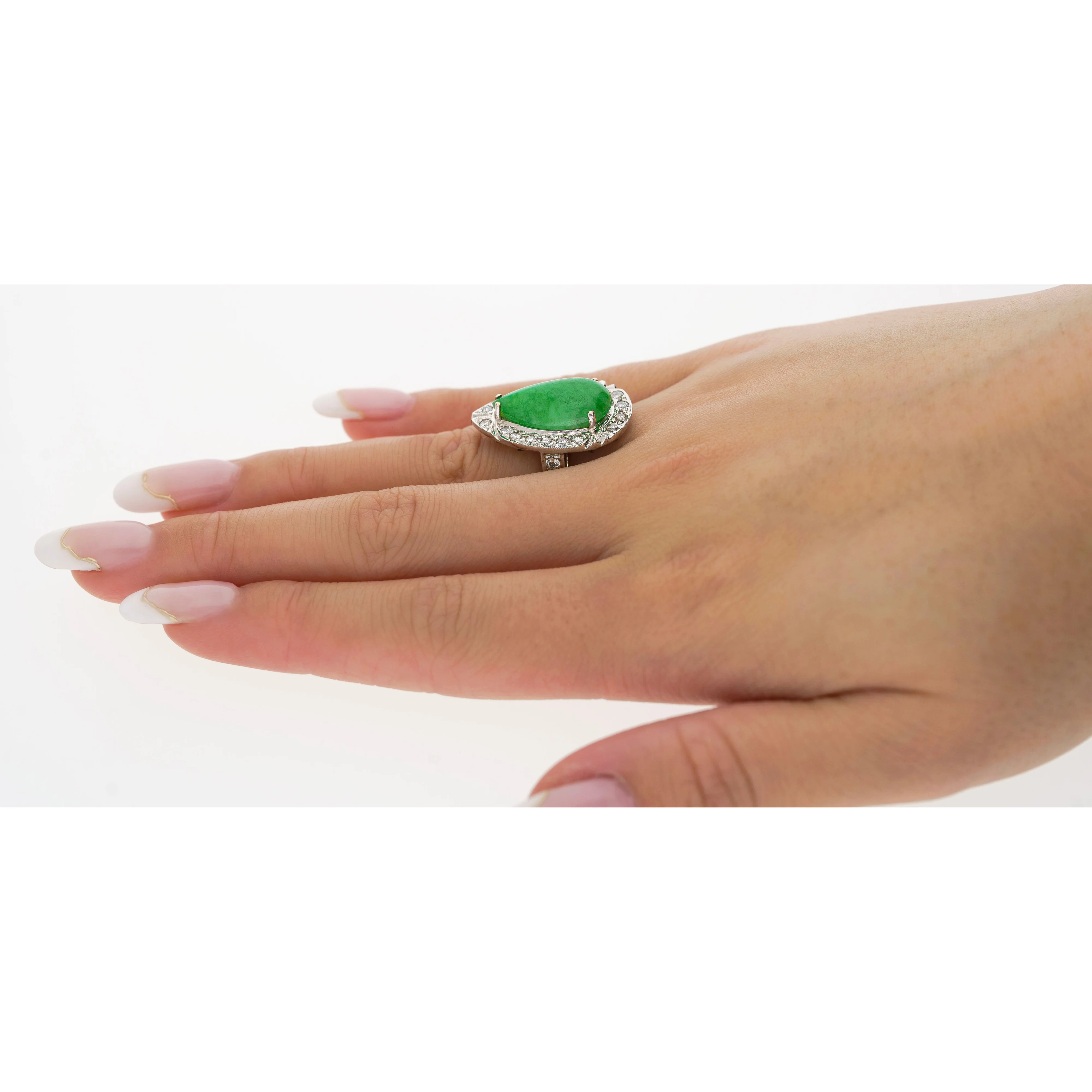 7.88 Carat Jade and Diamond Halo Ring in 18k White Gold - Image 12