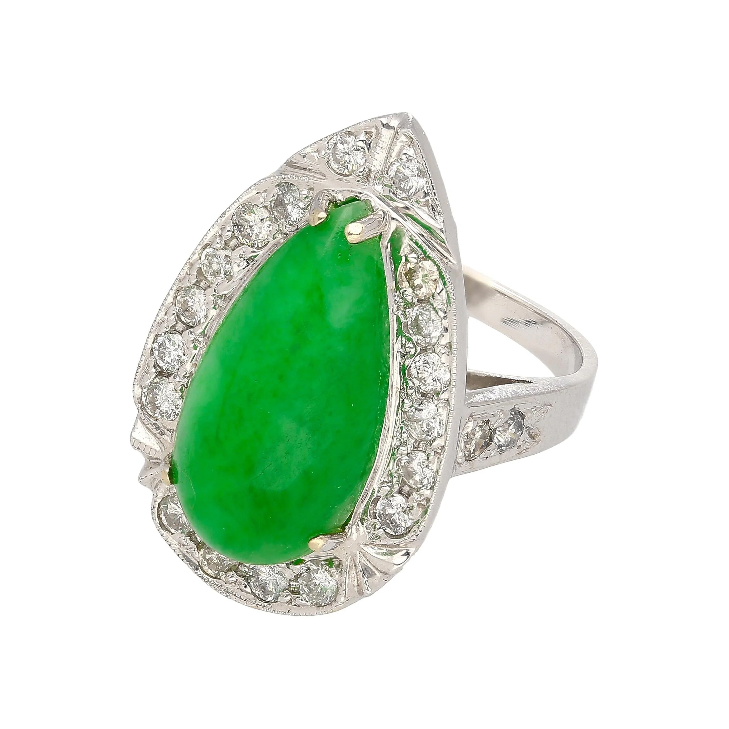 7.88 Carat Jade and Diamond Halo Ring in 18k White Gold - Image 3