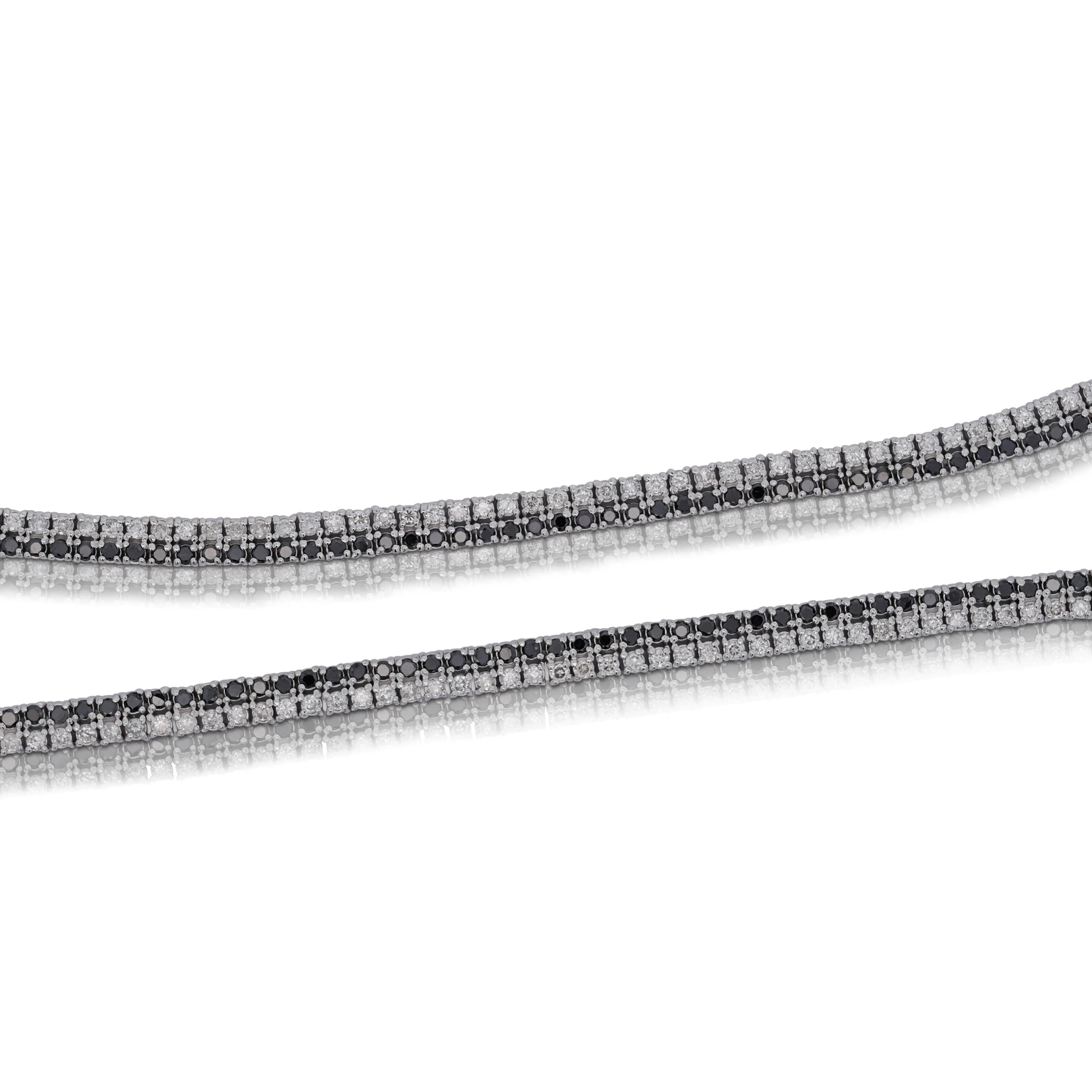 7 Carat Black and White Diamond Two Strand Necklace in 18k White Gold - Image 2