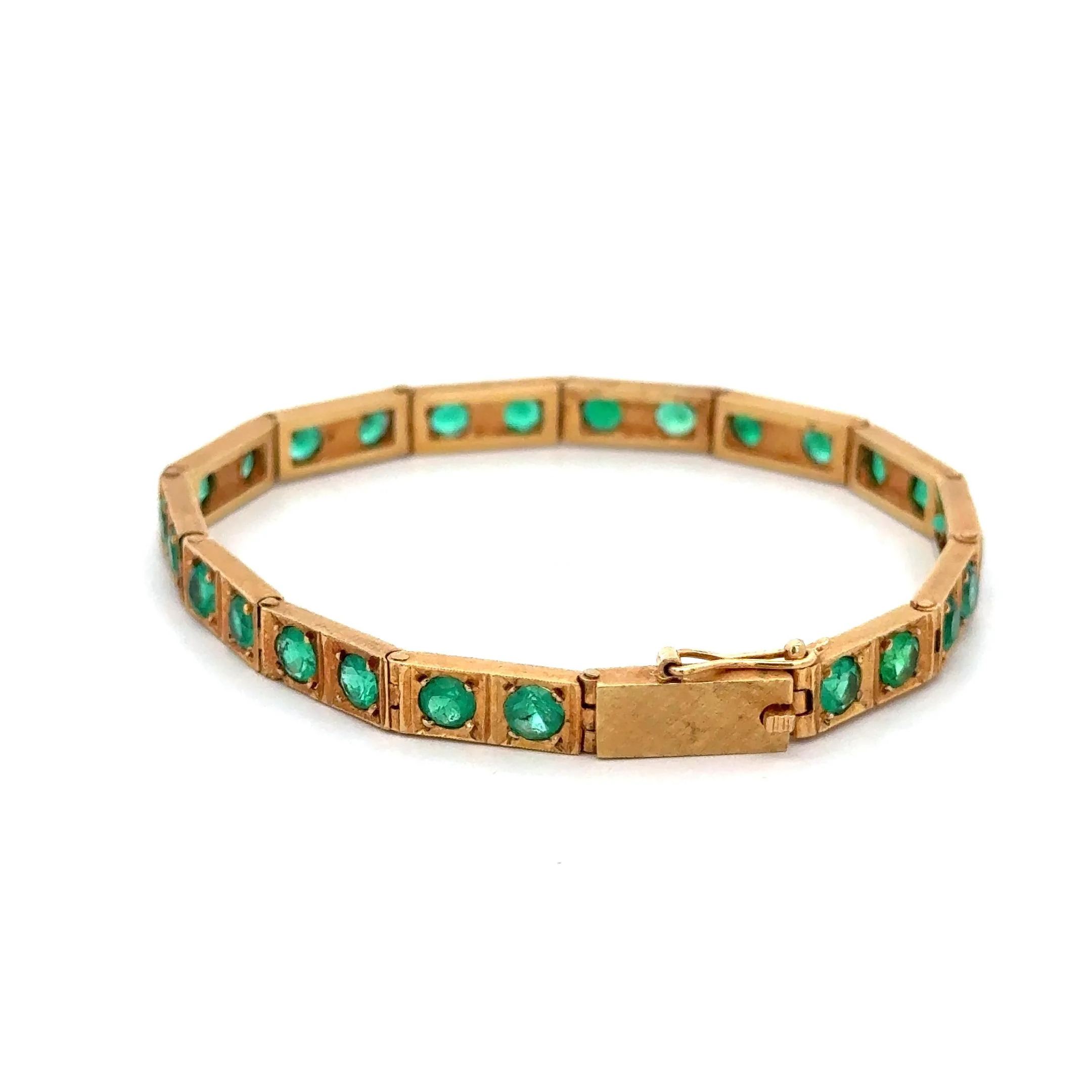 7 Carat Colombian Emerald Bracelet 18K Gold Vintage Box Link Matte Finish - Image 5