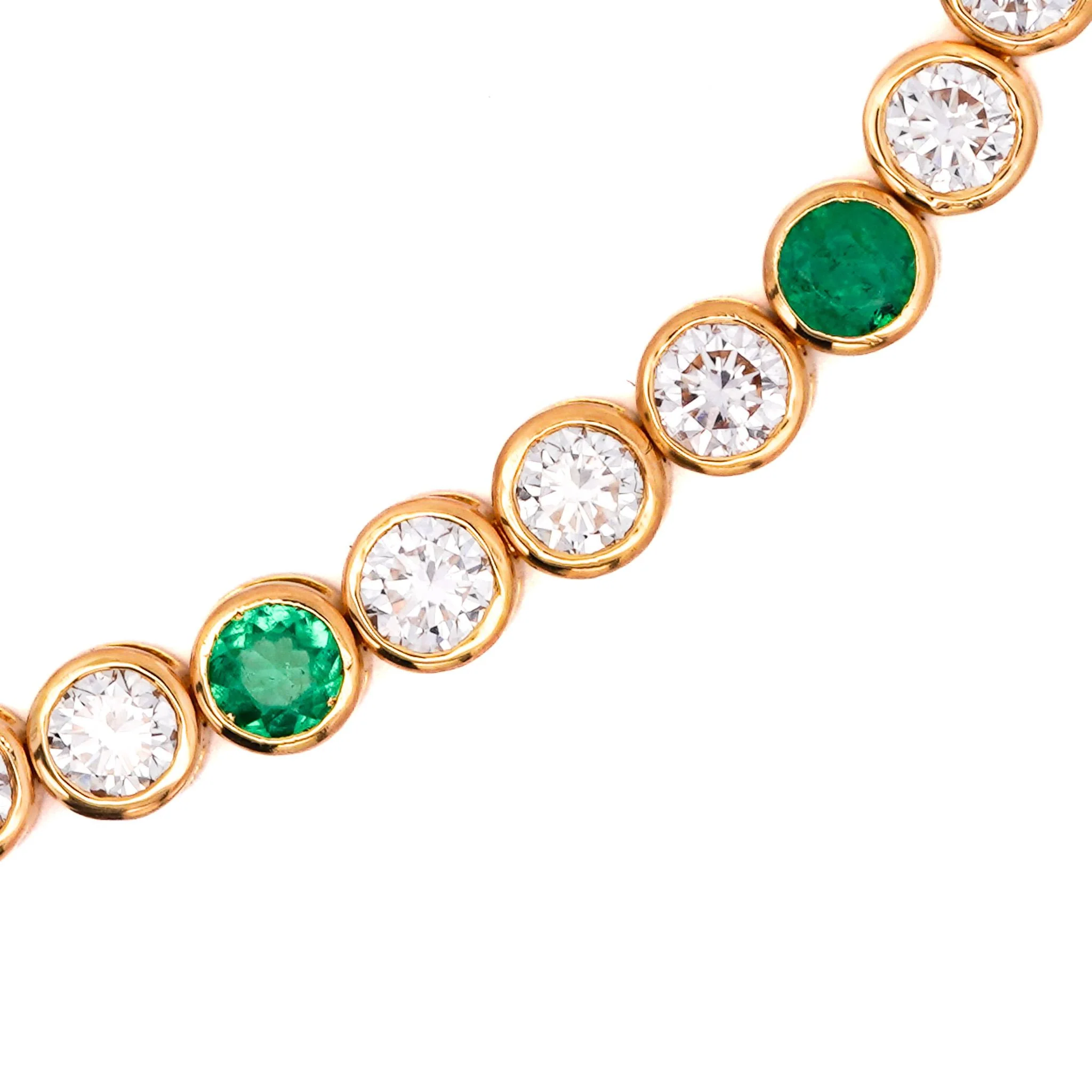 7 Carat Diamond and Emerald Bezel Set 14K Gold Tennis Bracelet - Image 3