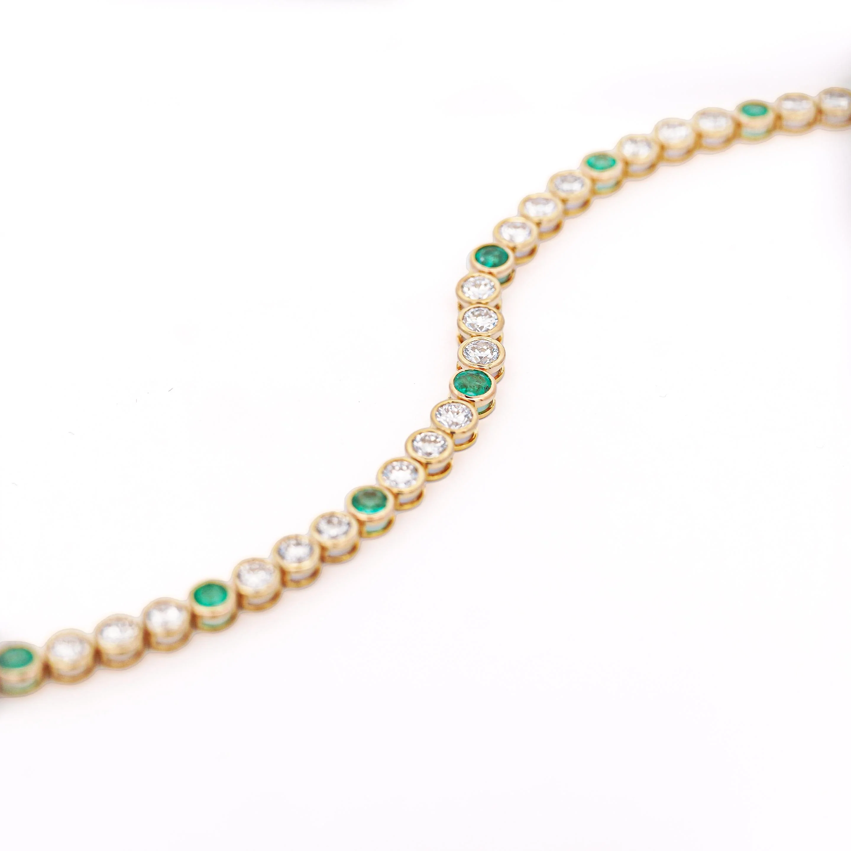 7 Carat Diamond and Emerald Bezel Set 14K Gold Tennis Bracelet - Image 6