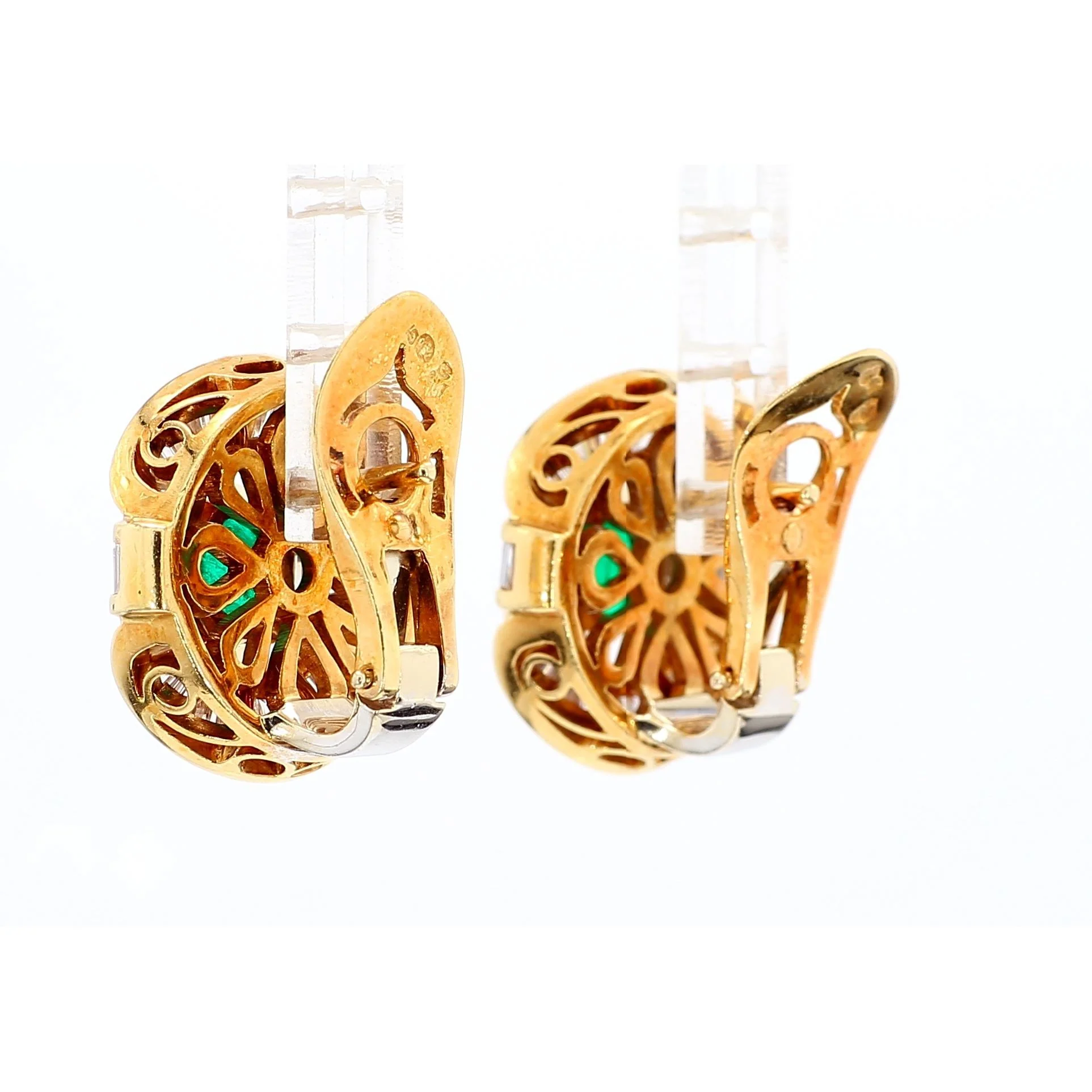 7 Carat Emerald & Baguette Diamond 18K Gold Ballerina Statement Earrings - Image 5