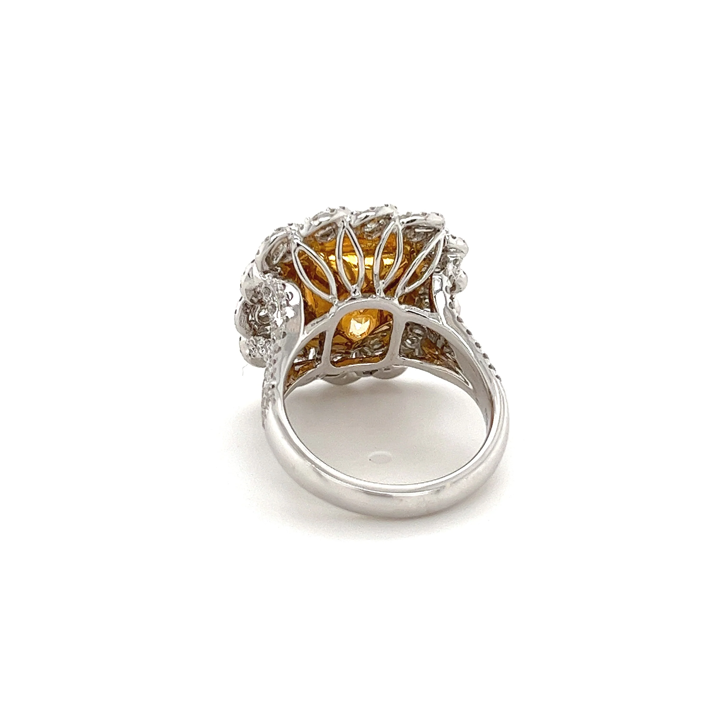 7 Carat Fancy Intense Yellow Radiant Cut Diamond and Diamond Halo Ring | GIA Certified - Image 7