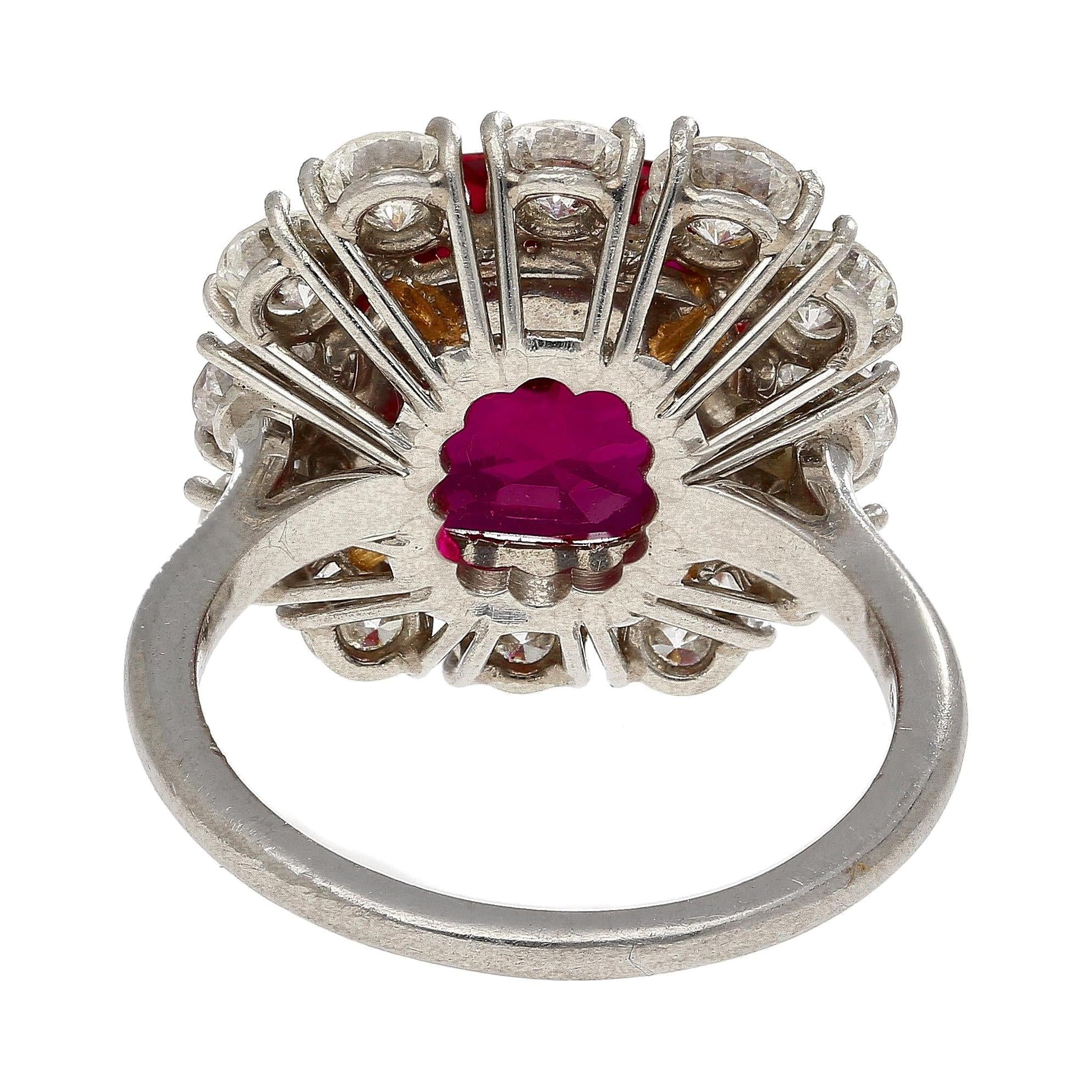 7.25 Carat No Heat Cushion Cut Ruby & Diamond Halo Platinum 18K Gold Ring - Image 3