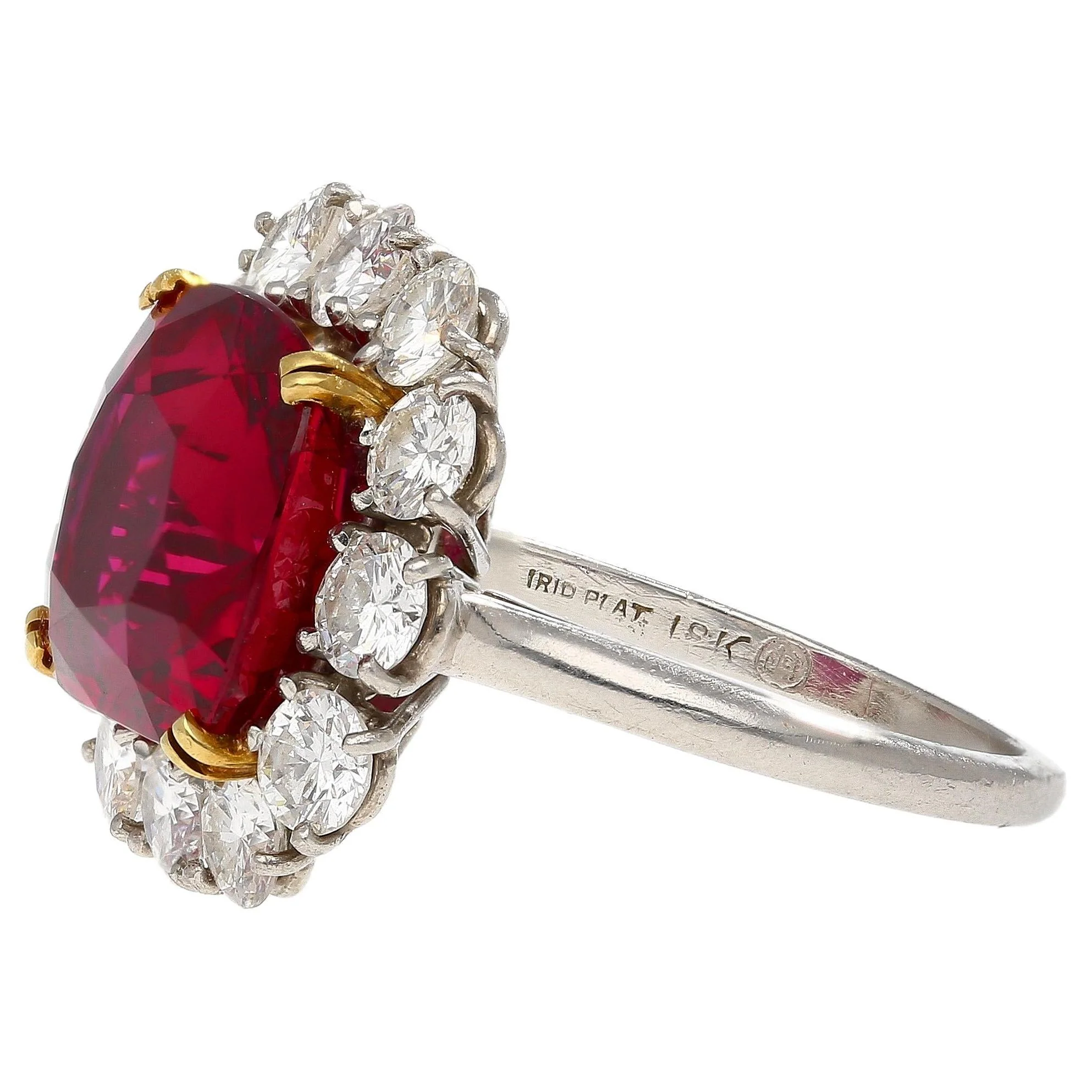 7.25 Carat No Heat Cushion Cut Ruby & Diamond Halo Platinum 18K Gold Ring - Image 4
