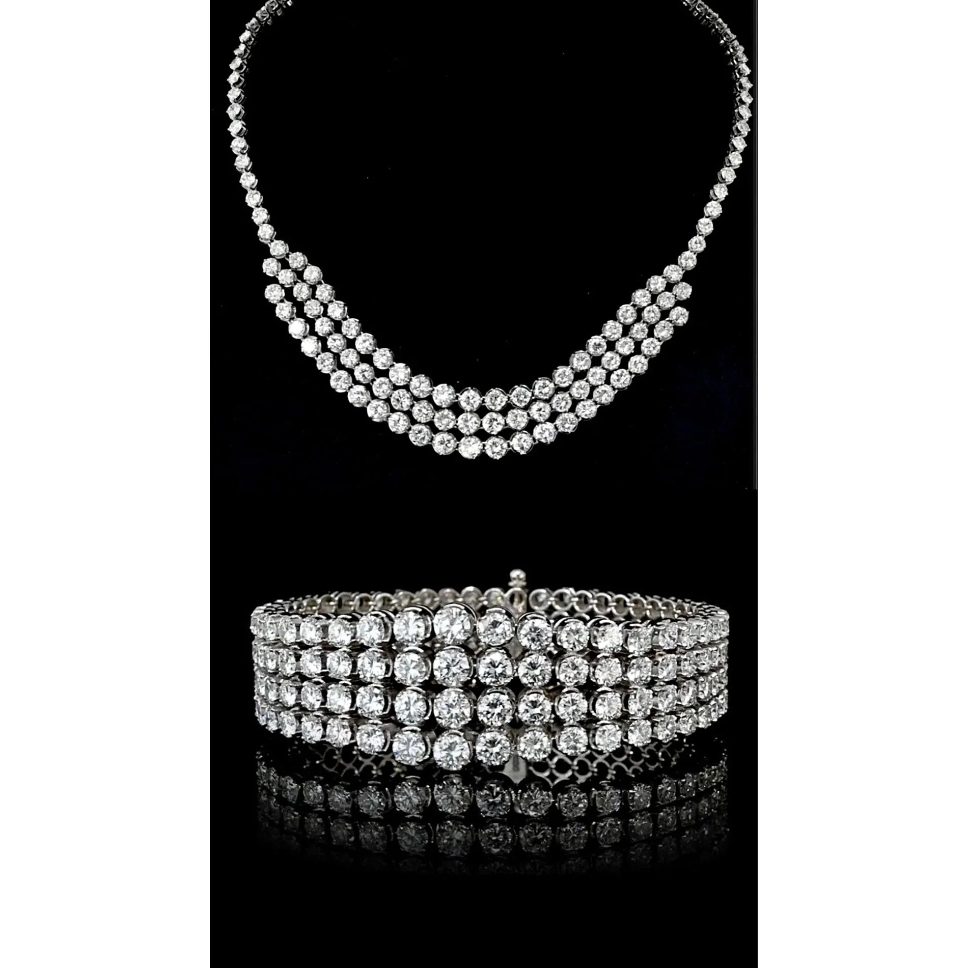 75ct Round Diamond Platinum Tennis Necklace & Bracelet Set - Image 8