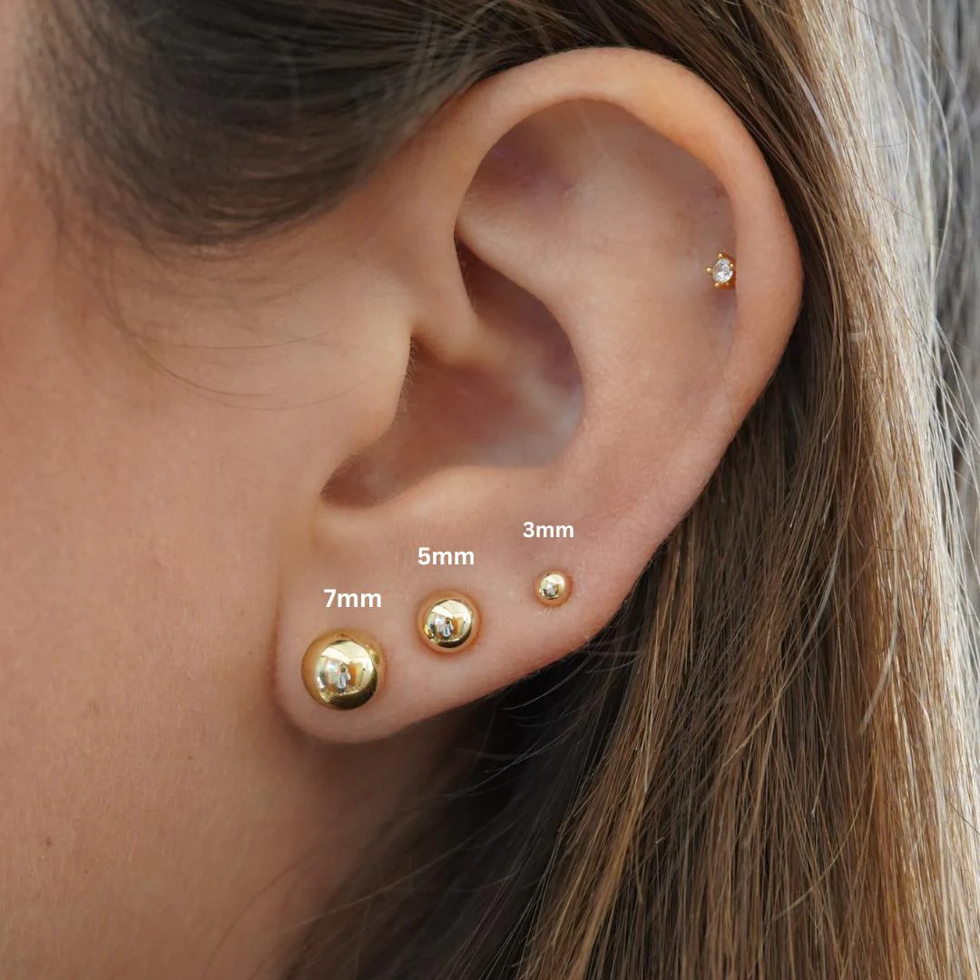 7mm Classic 14K Solid Gold Ball Stud Earrings - Image 4