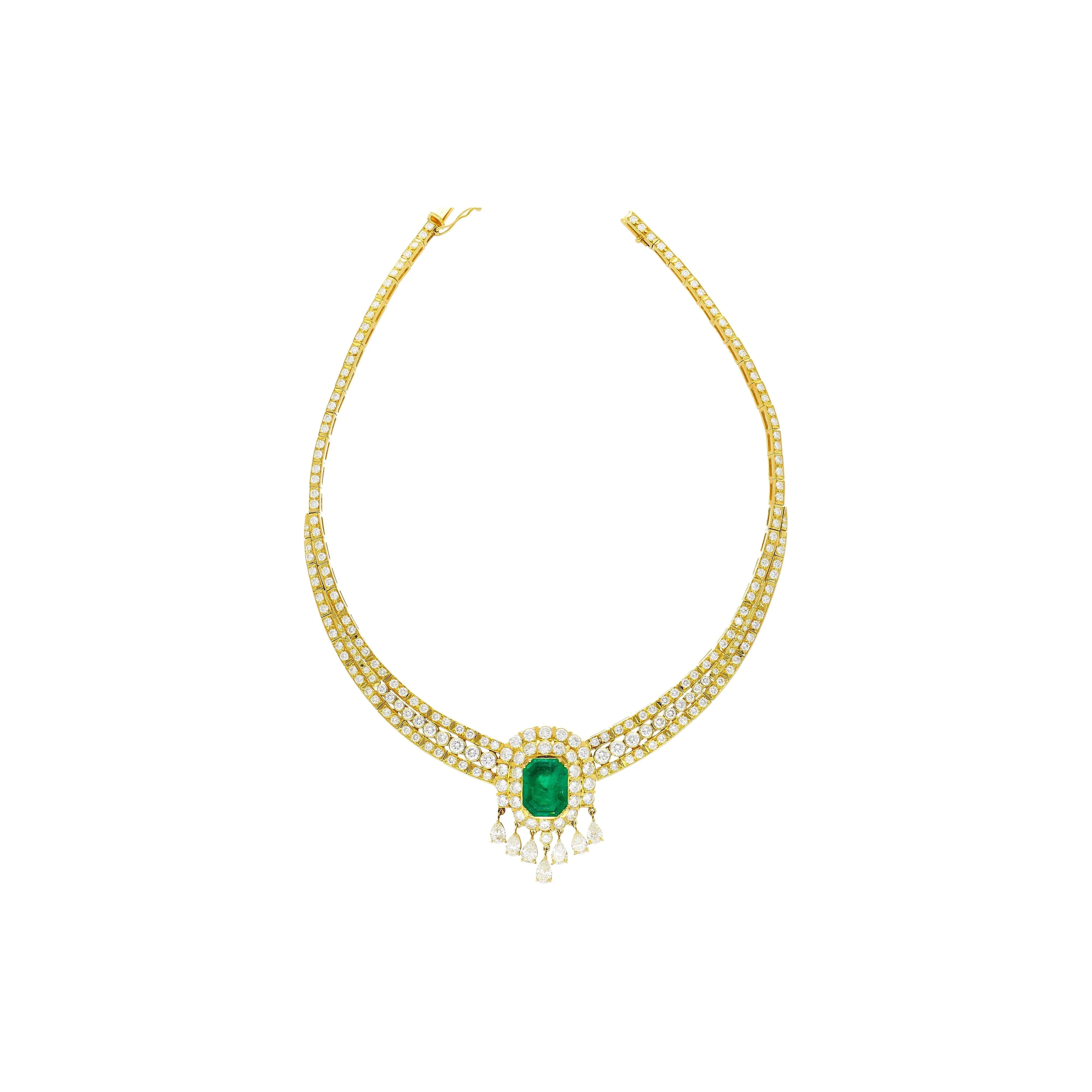 8.12 Carat Colombian Emerald & Diamond Chandelier Regal Choker Necklace - Image 2