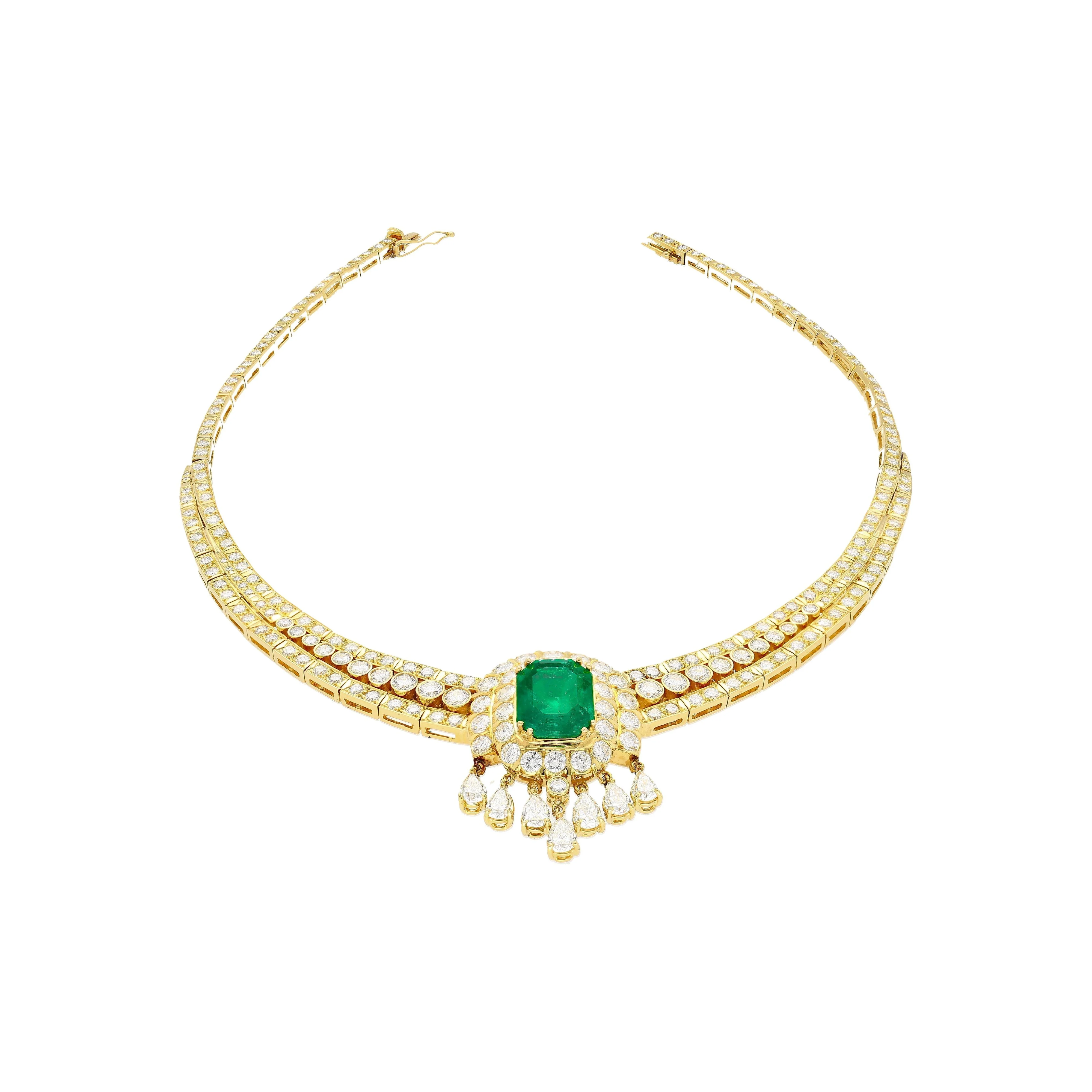 8.12 Carat Colombian Emerald & Diamond Chandelier Regal Choker Necklace - Image 3