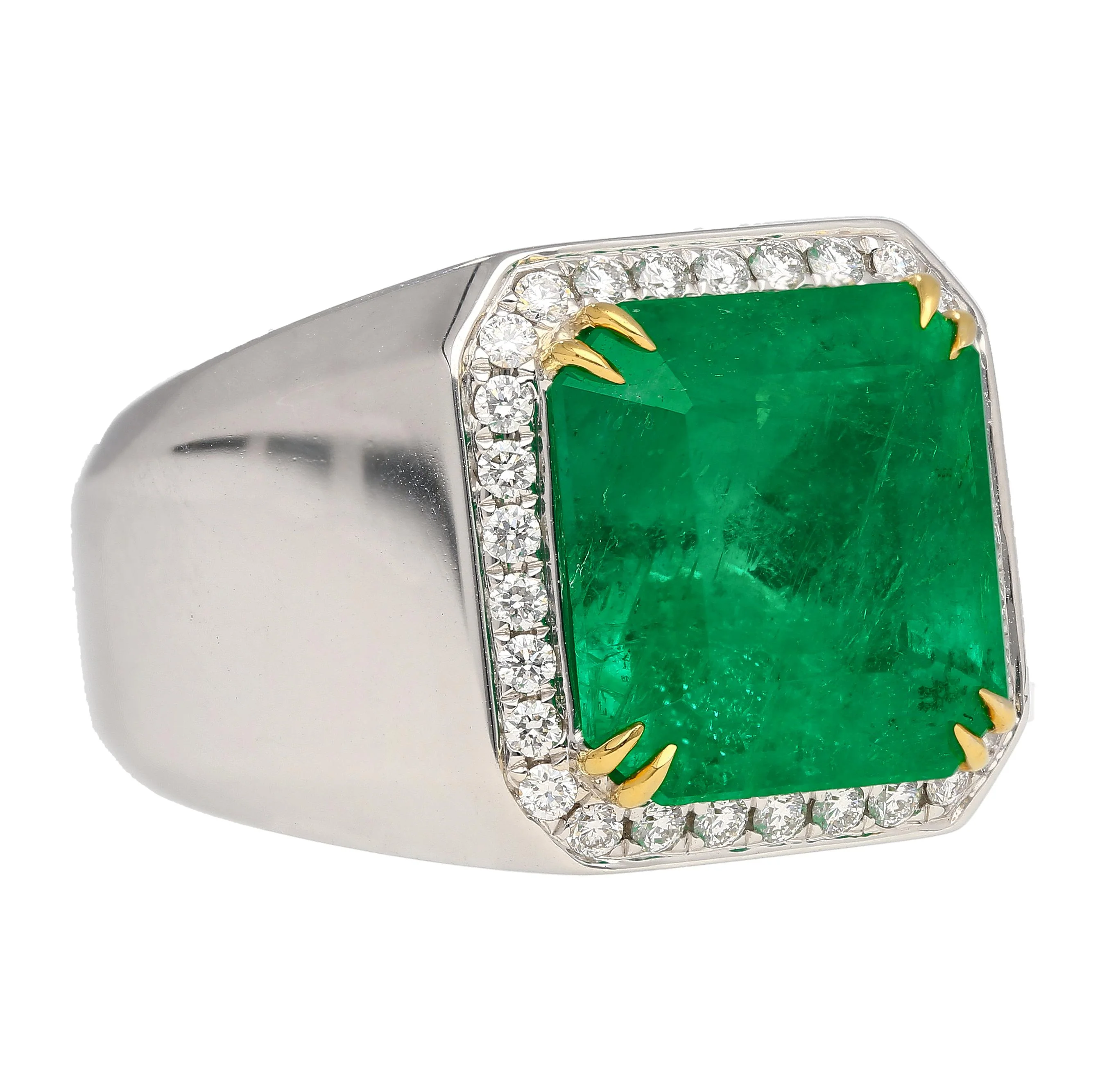 8.23 Carat Colombian Emerald & Diamond 18K Gold Mens Ring | GRS Certified - Image 2