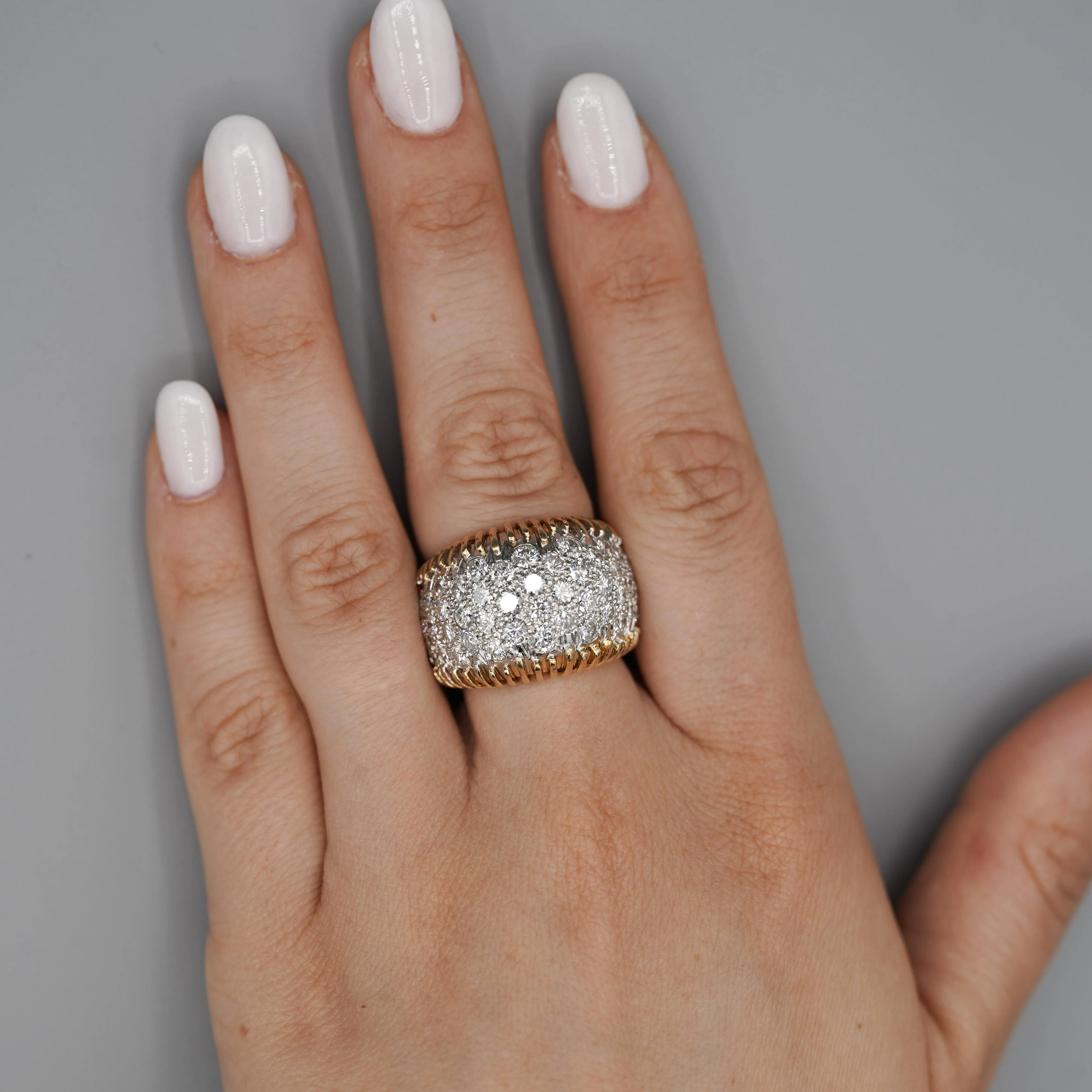 8.5 Carat Diamond Pave Set 18K Gold Vintage Dome Band Ring - Image 2