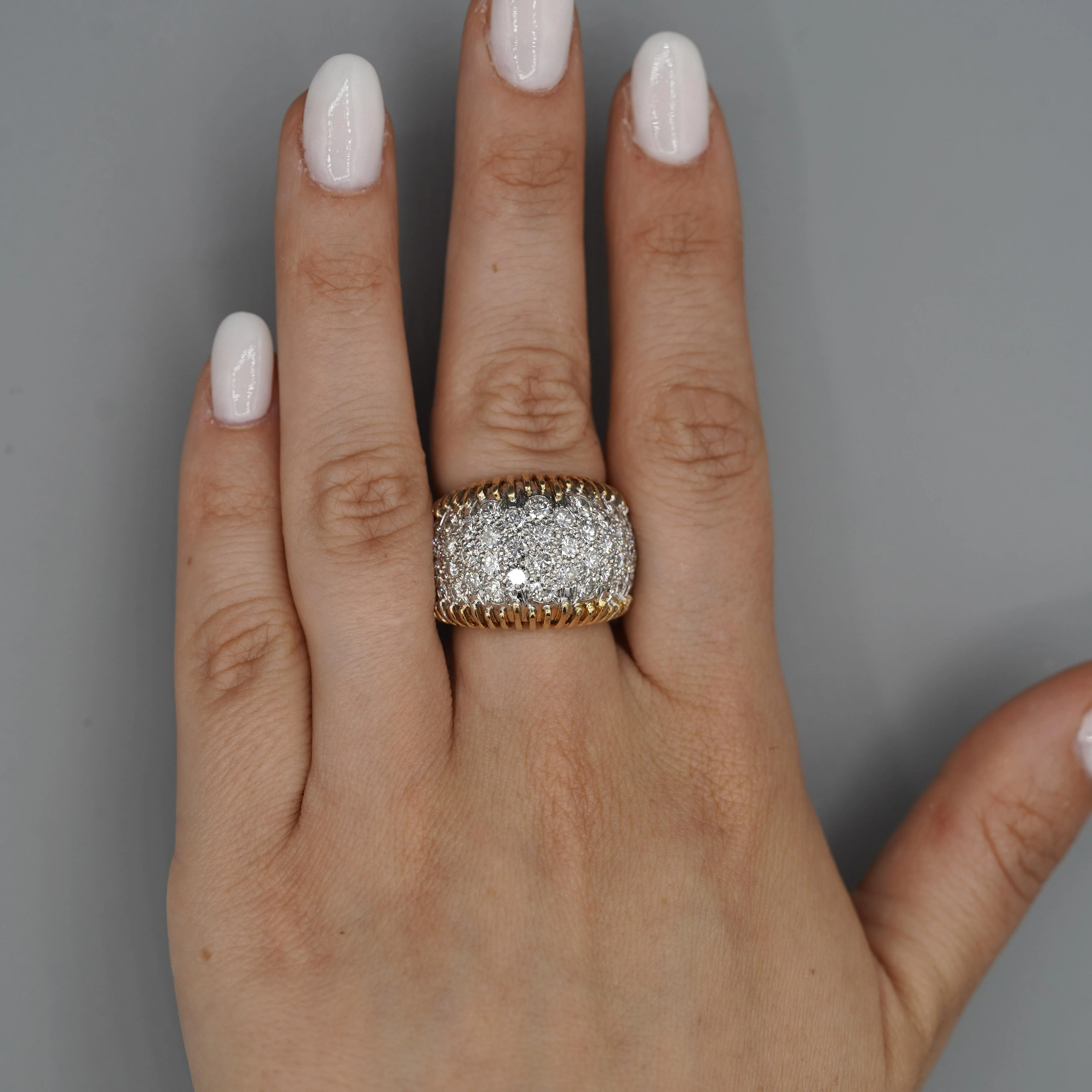 8.5 Carat Diamond Pave Set 18K Gold Vintage Dome Band Ring - Image 6
