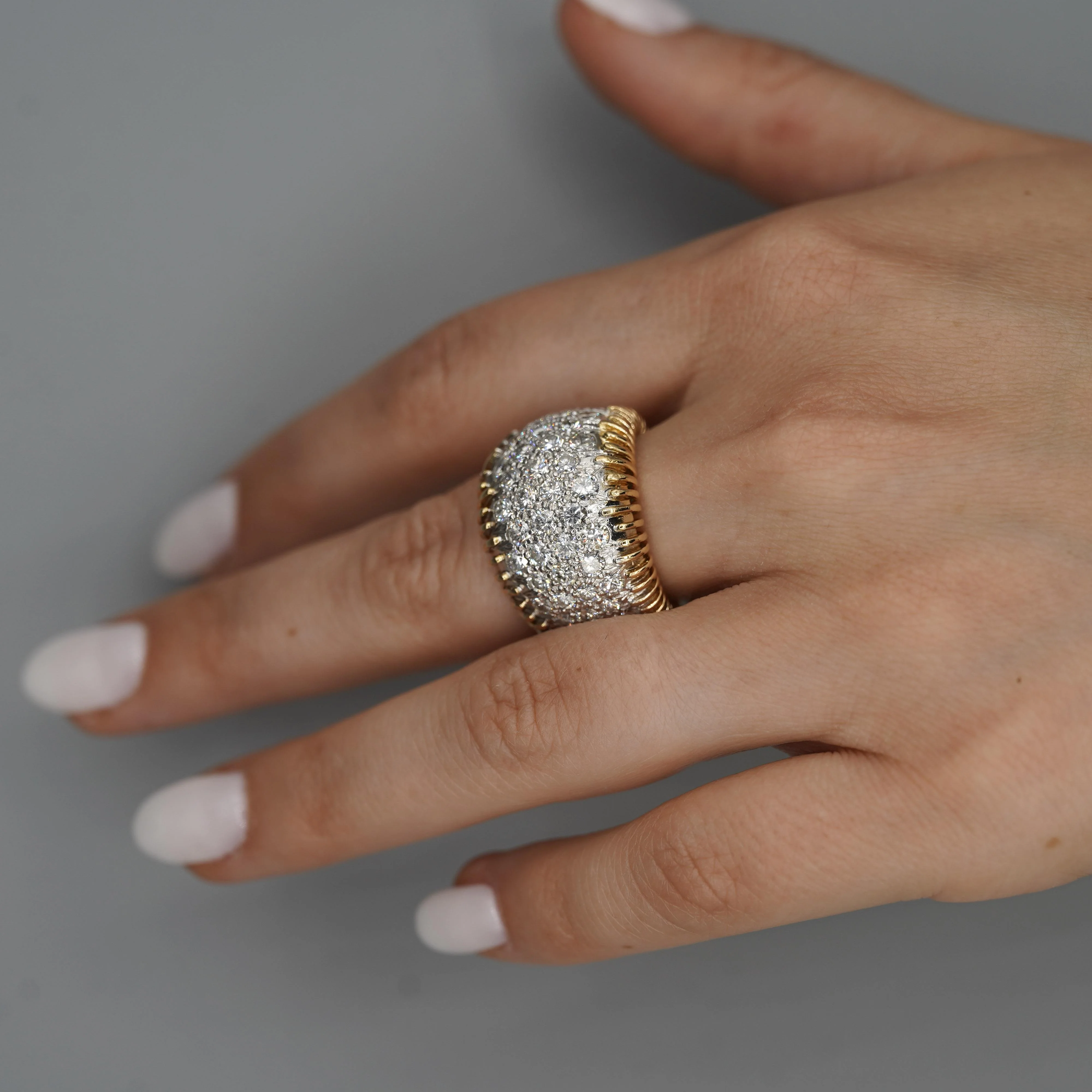 8.5 Carat Diamond Pave Set 18K Gold Vintage Dome Band Ring - Image 7