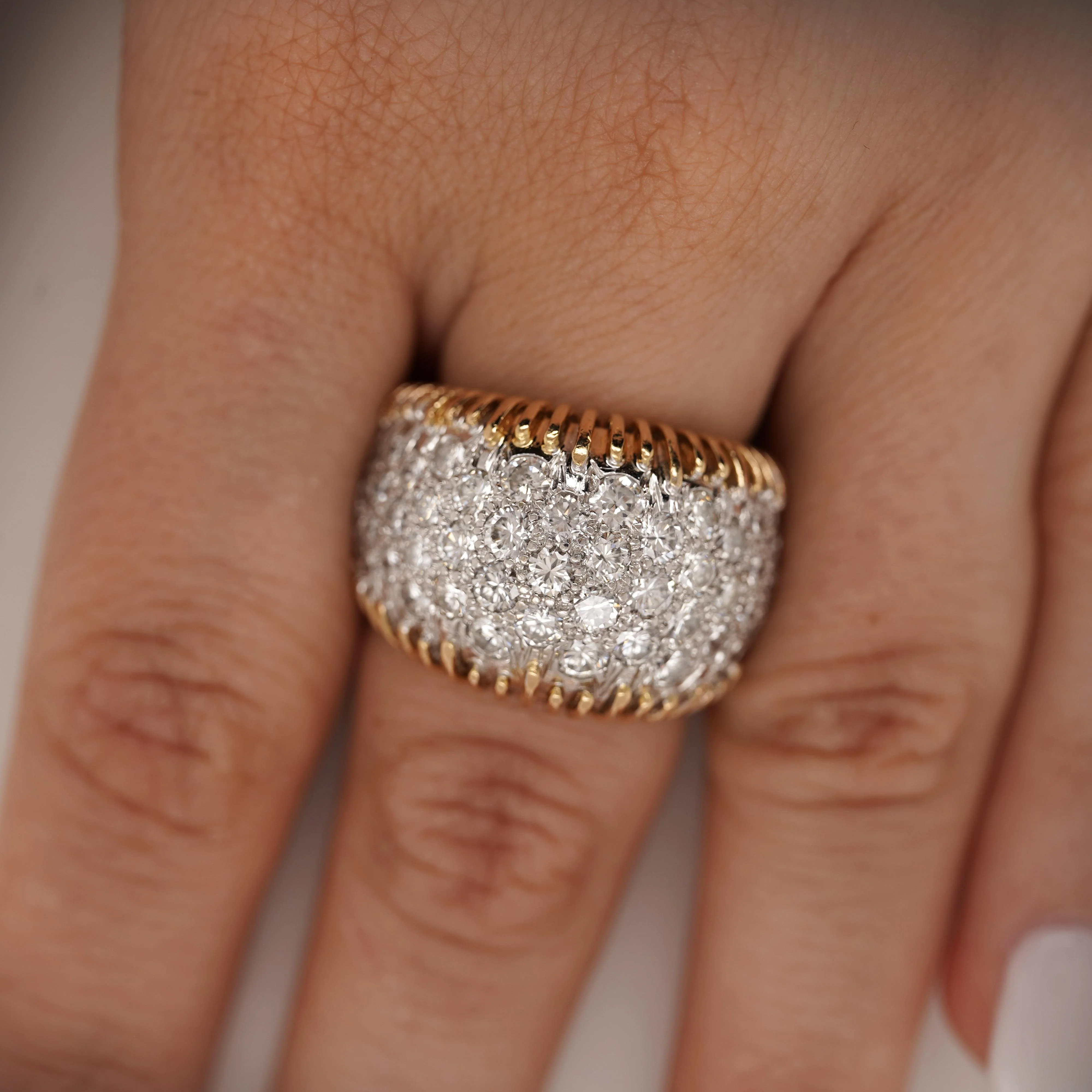 8.5 Carat Diamond Pave Set 18K Gold Vintage Dome Band Ring - Image 8