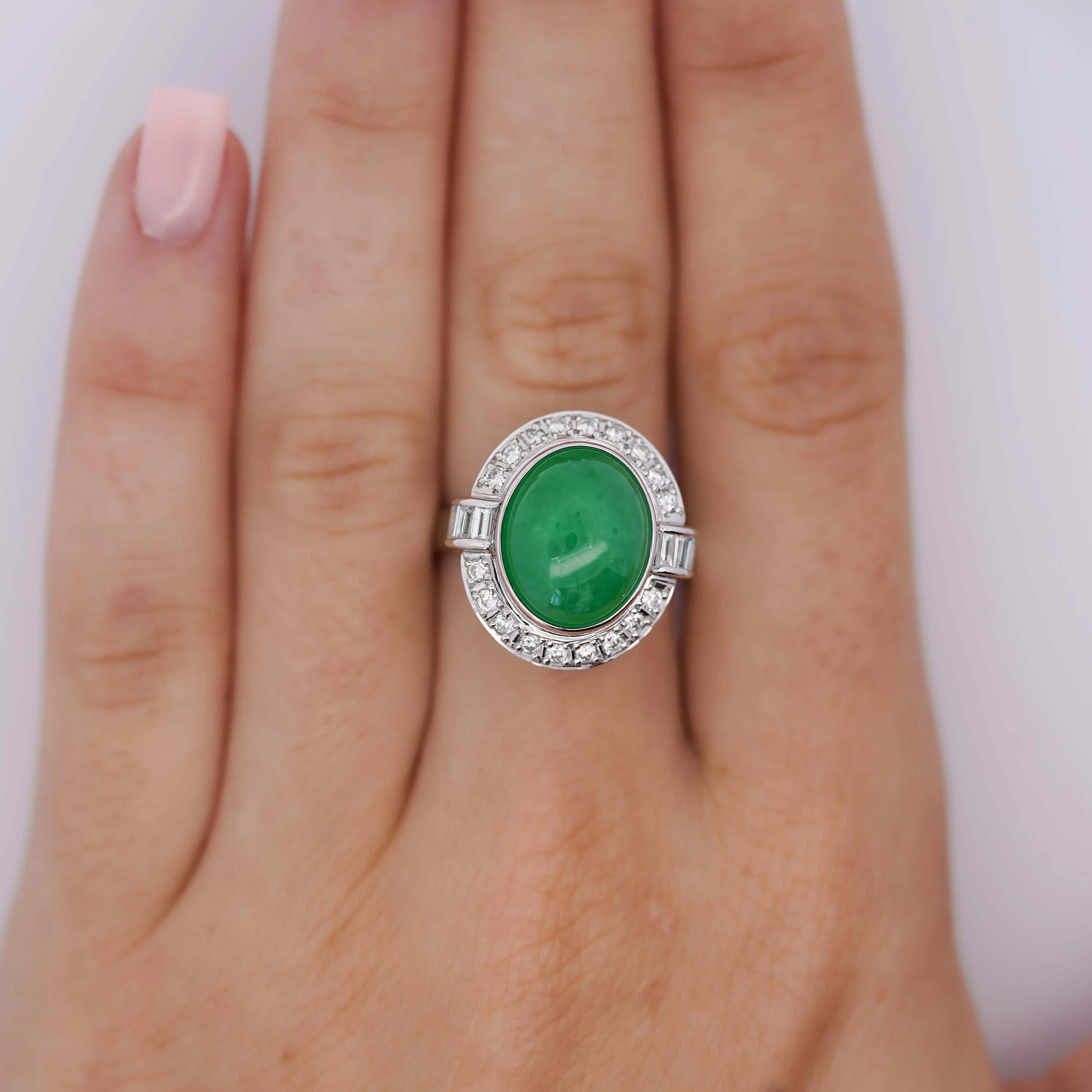 8.55ct Untreated Fei Cui Jadeite Jade Diamond Platinum Ring - Image 3