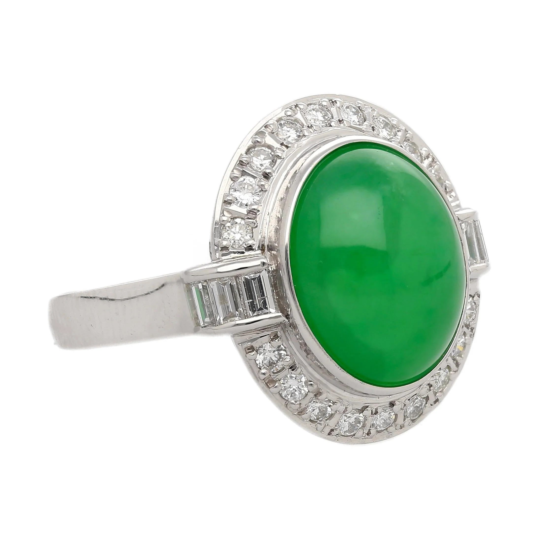 8.55ct Untreated Fei Cui Jadeite Jade Diamond Platinum Ring - Image 5
