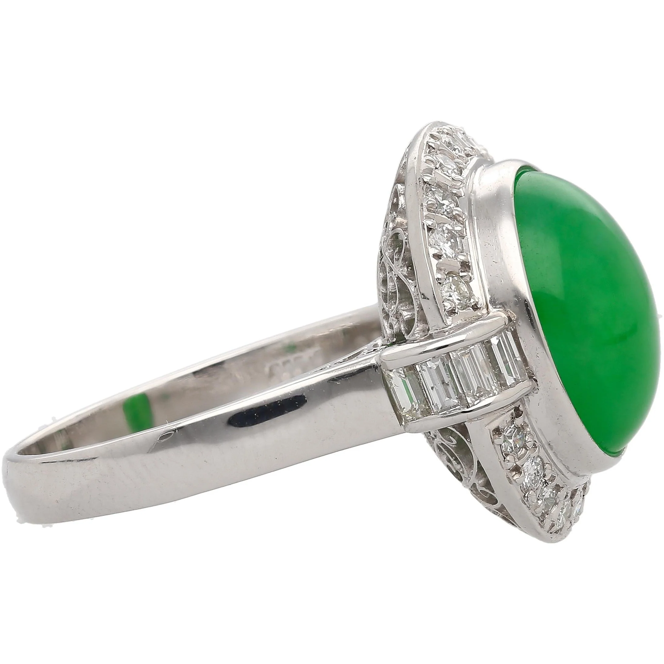 8.55ct Untreated Fei Cui Jadeite Jade Diamond Platinum Ring - Image 6