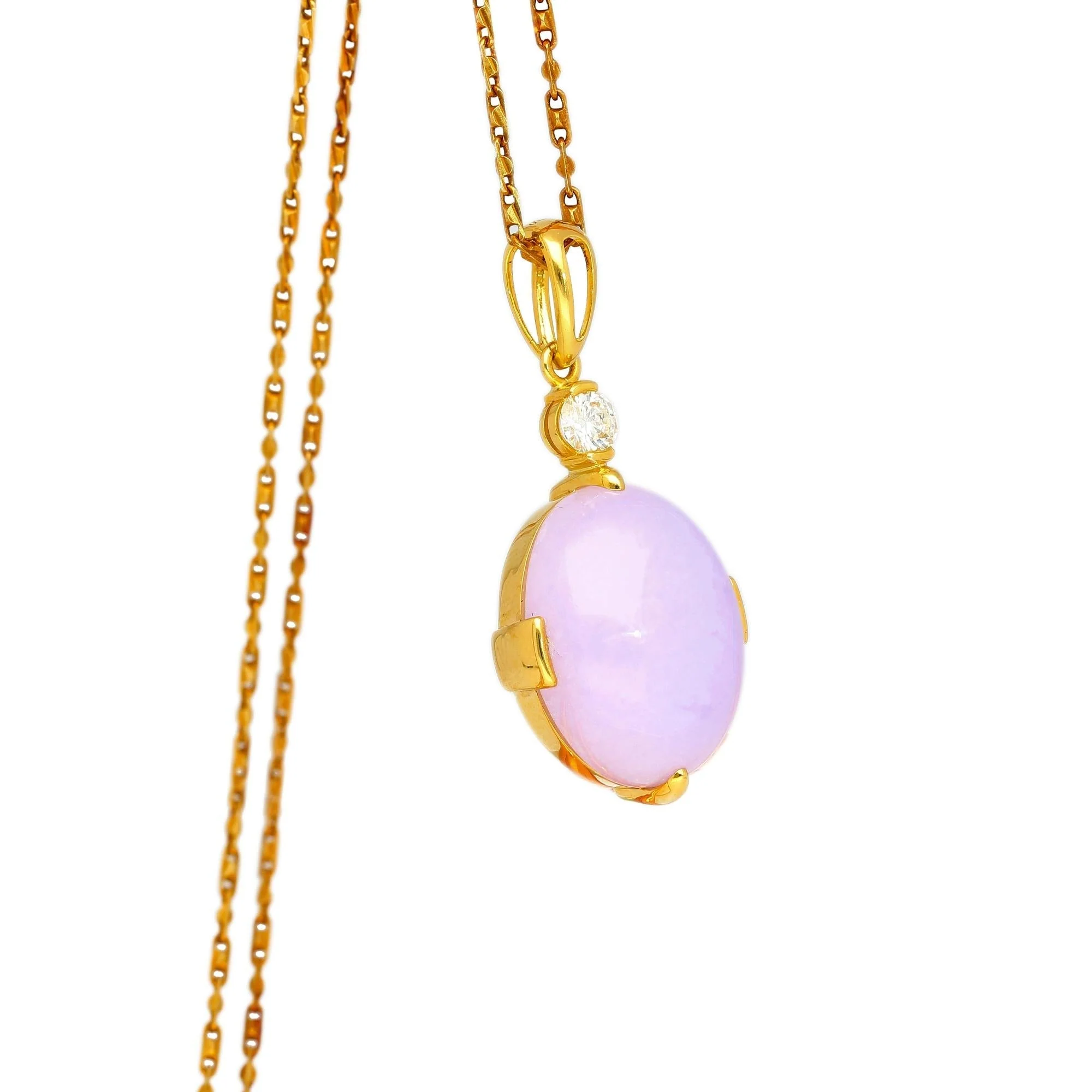 86.44ct Purple Jadeite Jade Diamond Gold Necklace Earring Set - Image 4