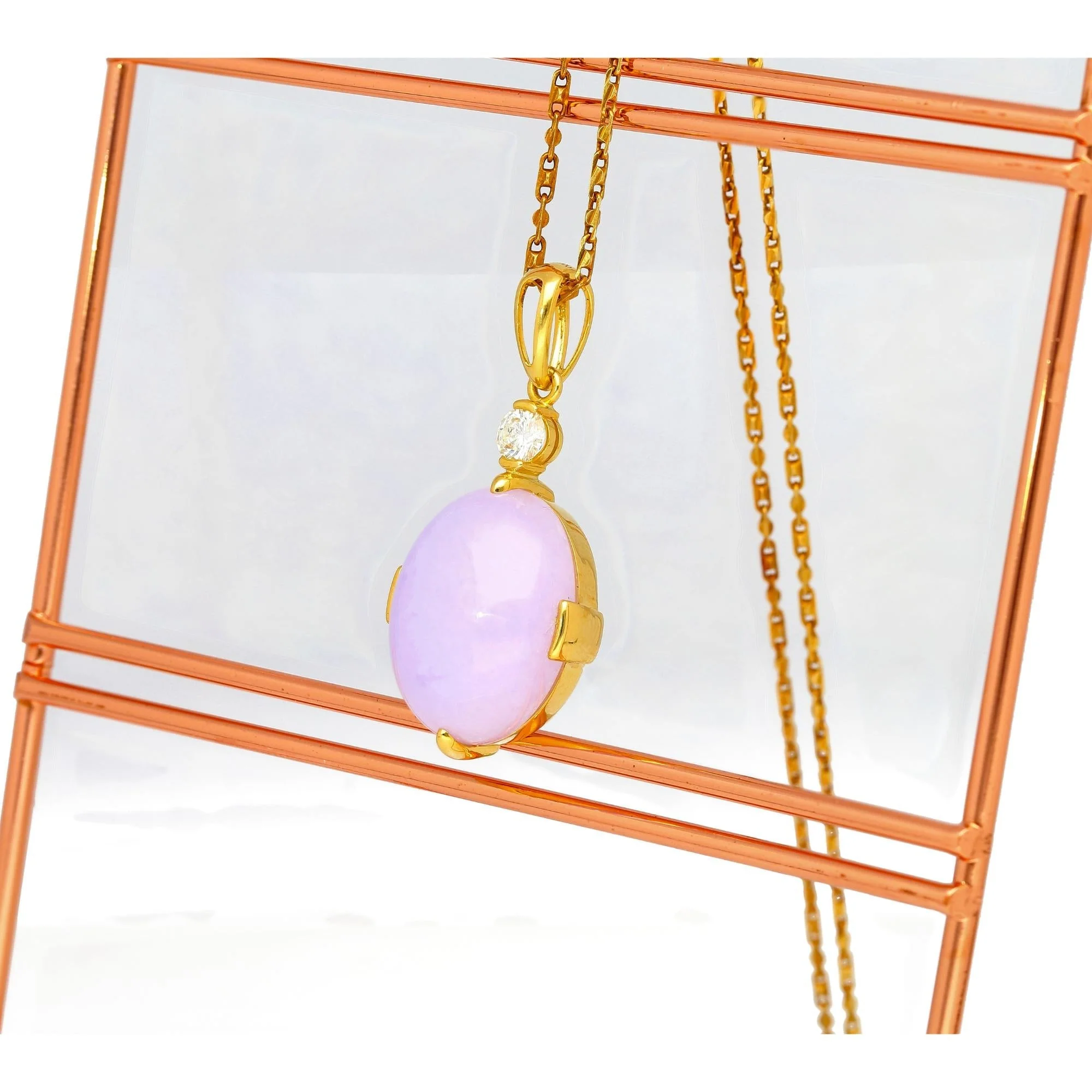 86.44ct Purple Jadeite Jade Diamond Gold Necklace Earring Set - Image 7