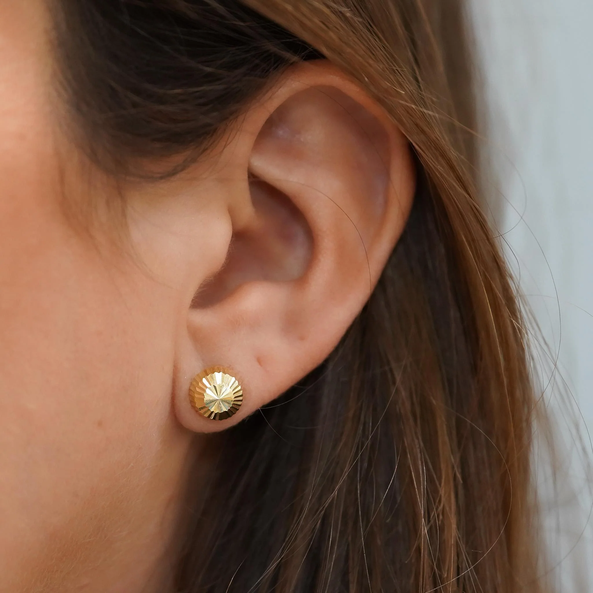 8mm Half Sphere Ball 14K Gold Diamond Cut Studs - Image 10