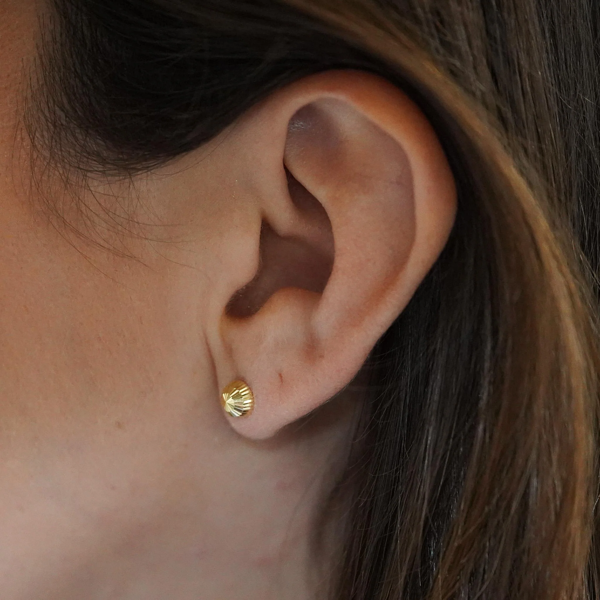 8mm Half Sphere Ball 14K Gold Diamond Cut Studs - Image 12