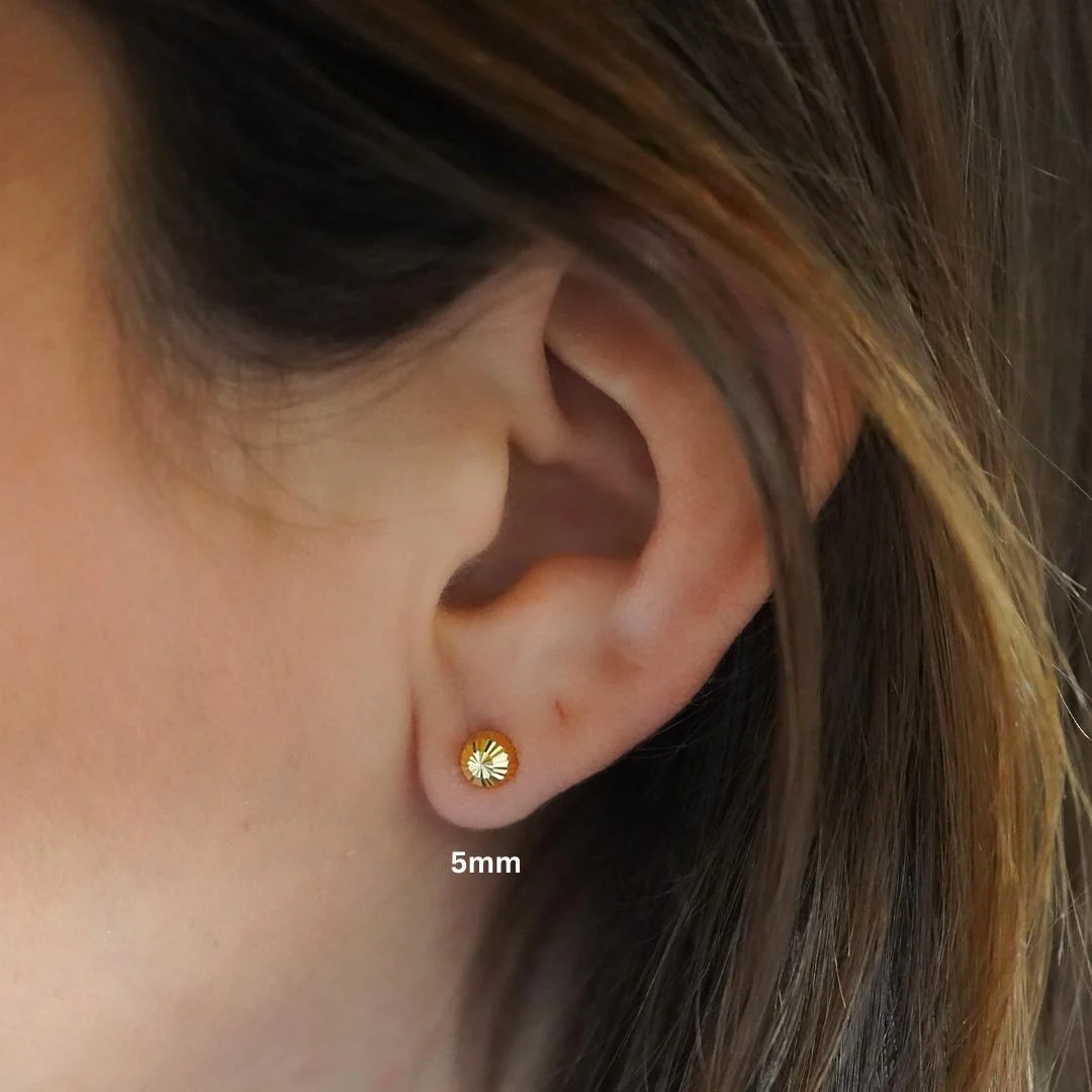 8mm Half Sphere Ball 14K Gold Diamond Cut Studs - Image 3