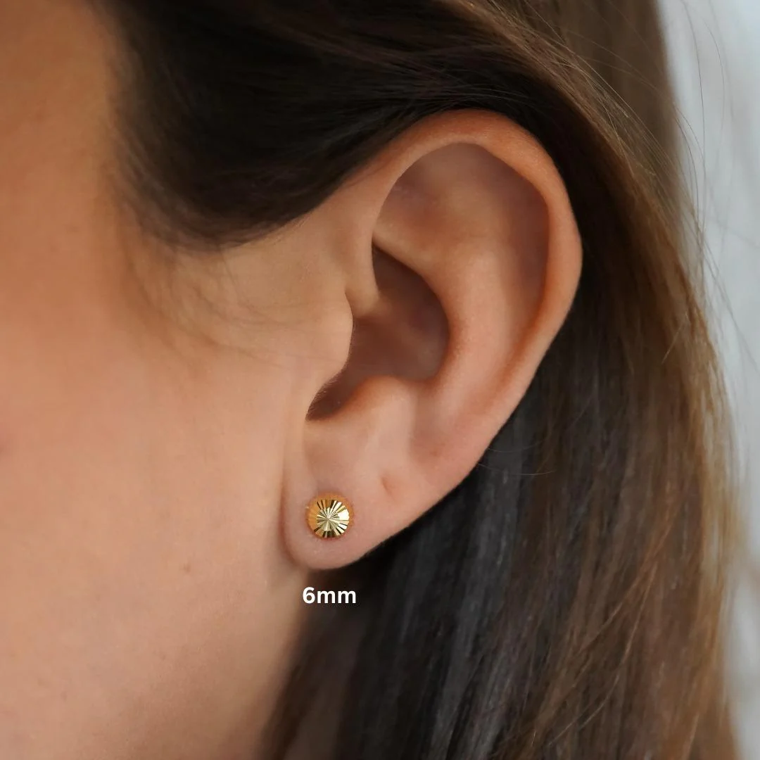 8mm Half Sphere Ball 14K Gold Diamond Cut Studs - Image 4