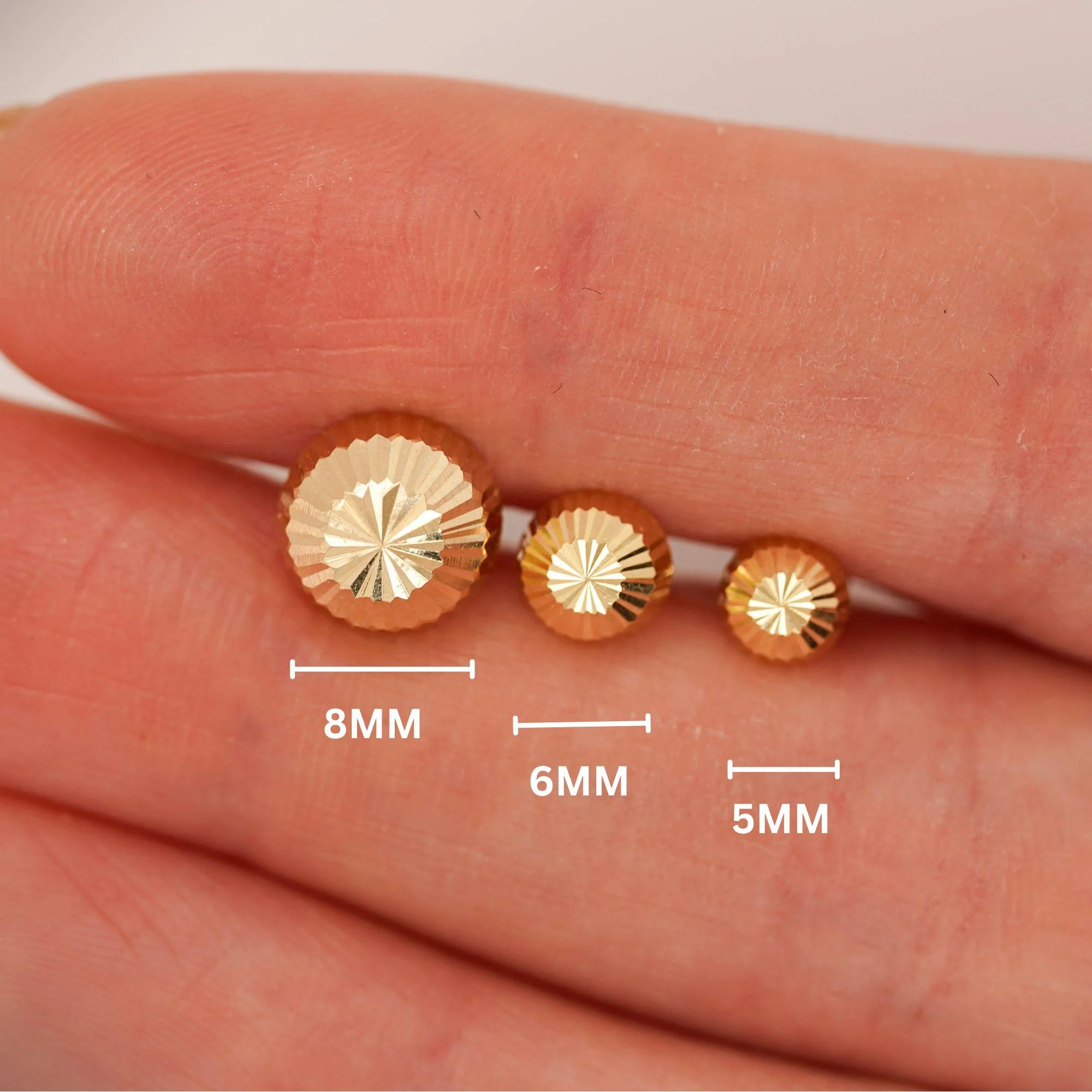 8mm Half Sphere Ball 14K Gold Diamond Cut Studs - Image 5