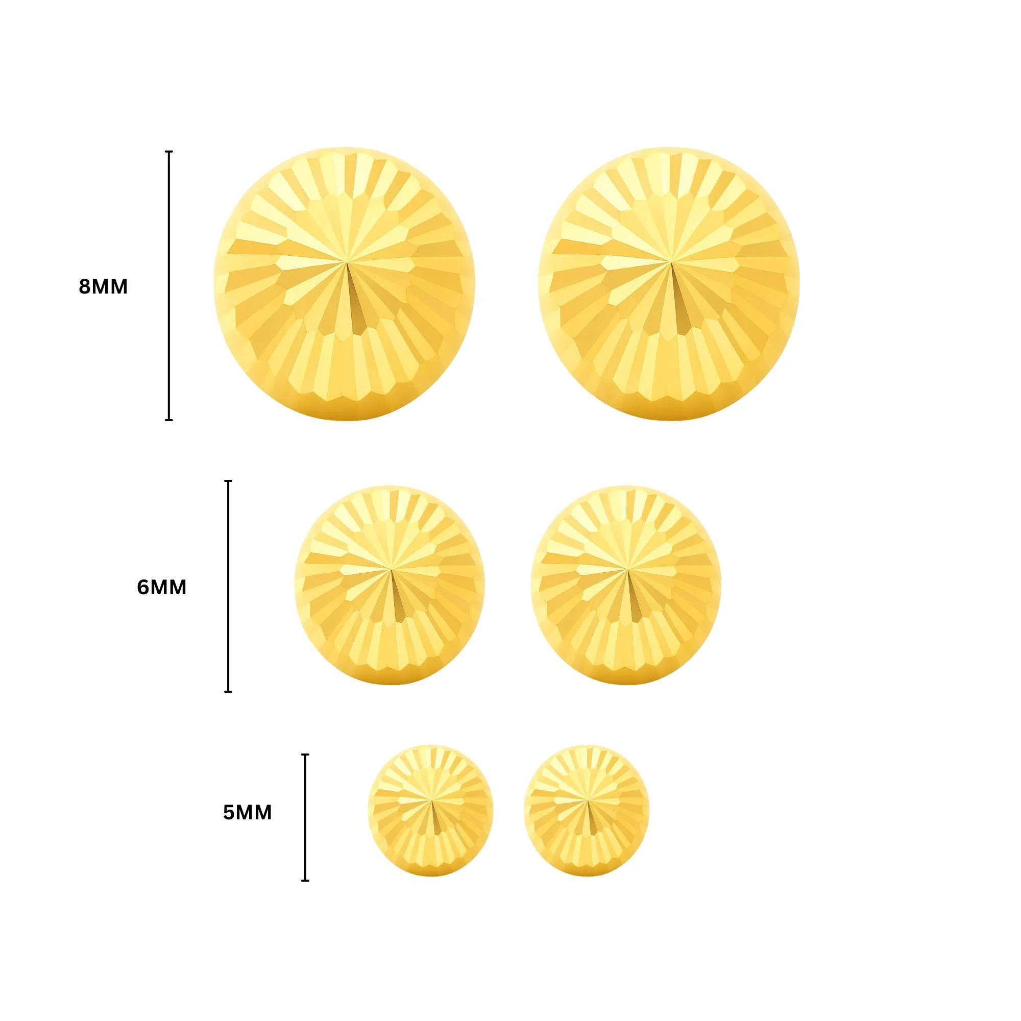 8mm Half Sphere Ball 14K Gold Diamond Cut Studs - Image 6
