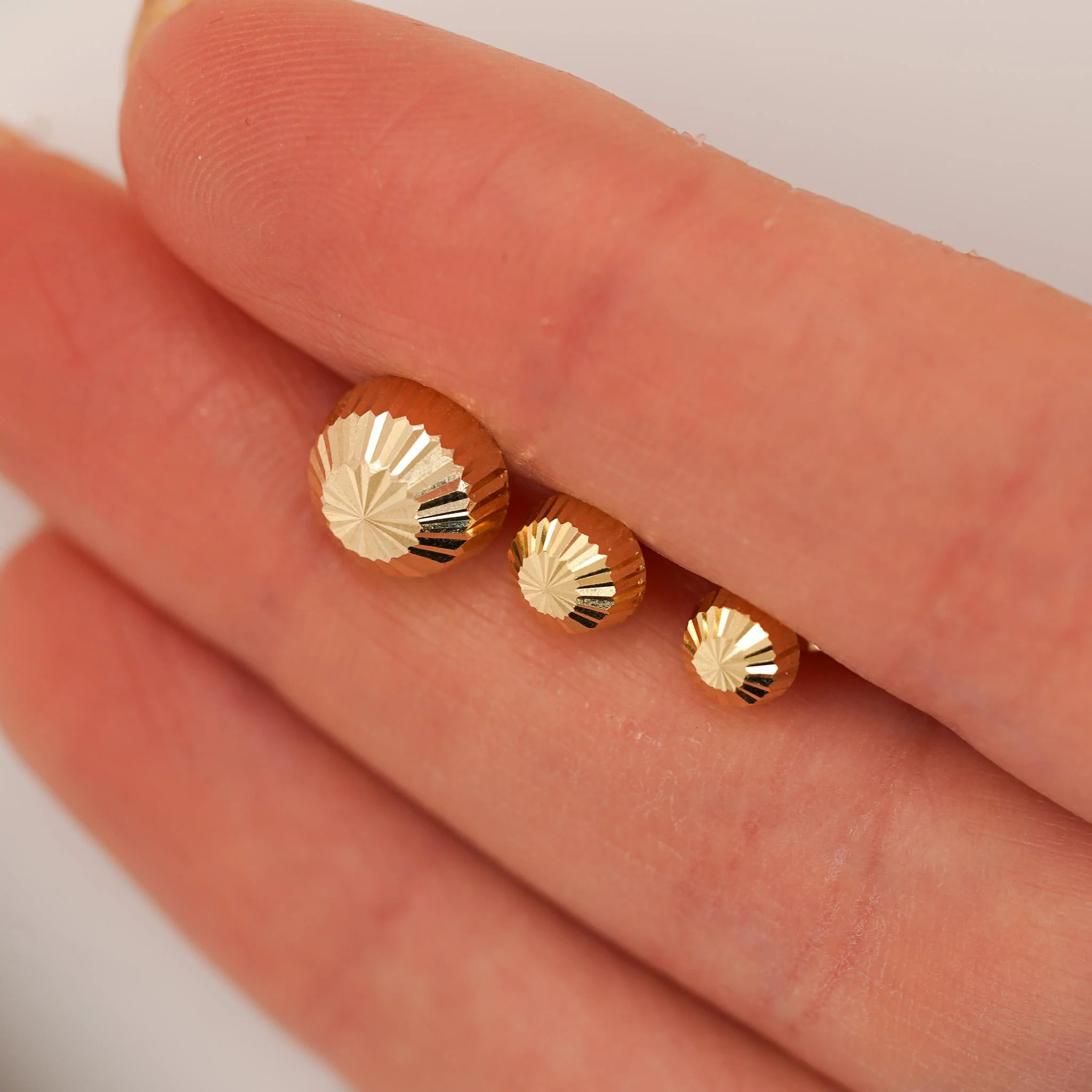 8mm Half Sphere Ball 14K Gold Diamond Cut Studs - Image 7