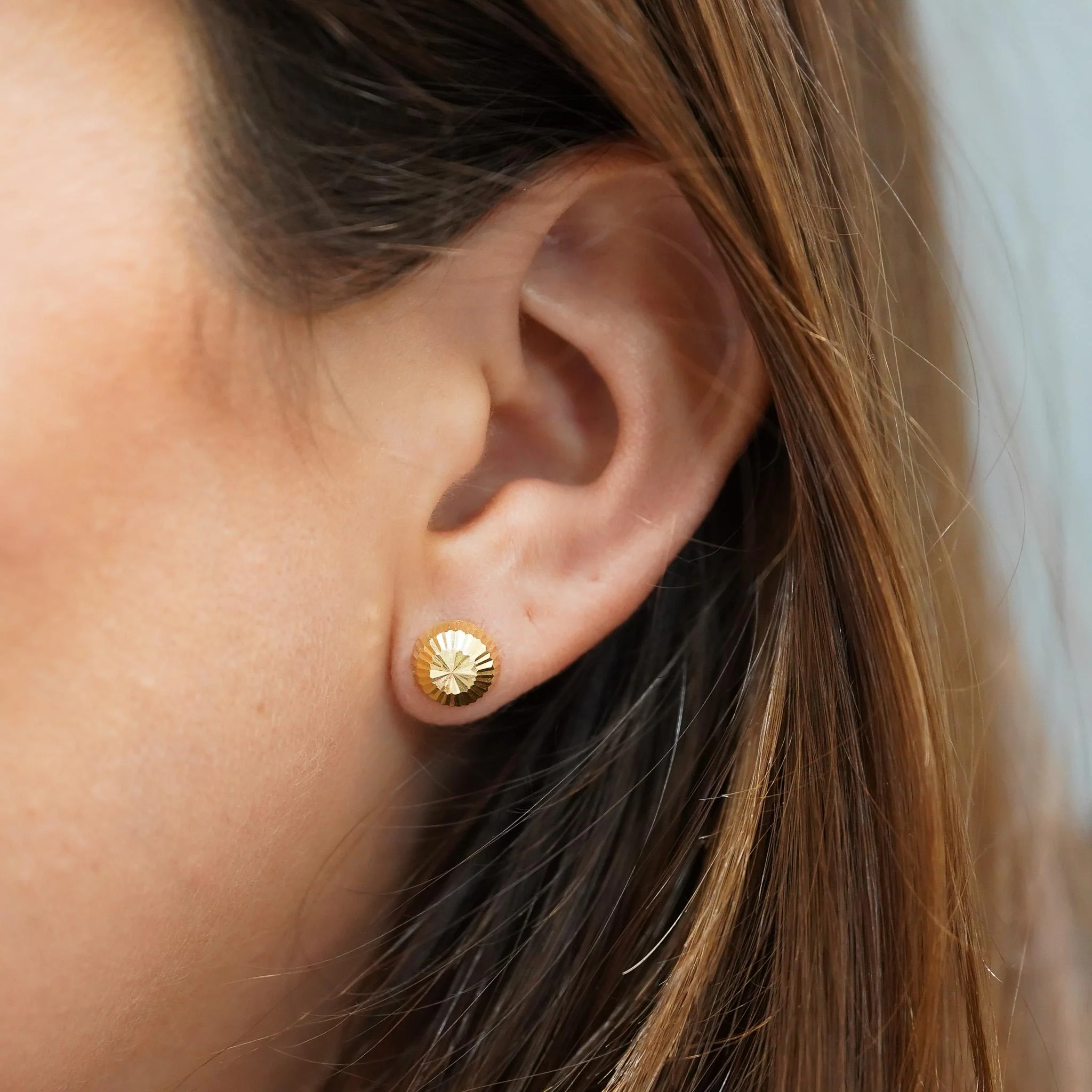 8mm Half Sphere Ball 14K Gold Diamond Cut Studs - Image 9