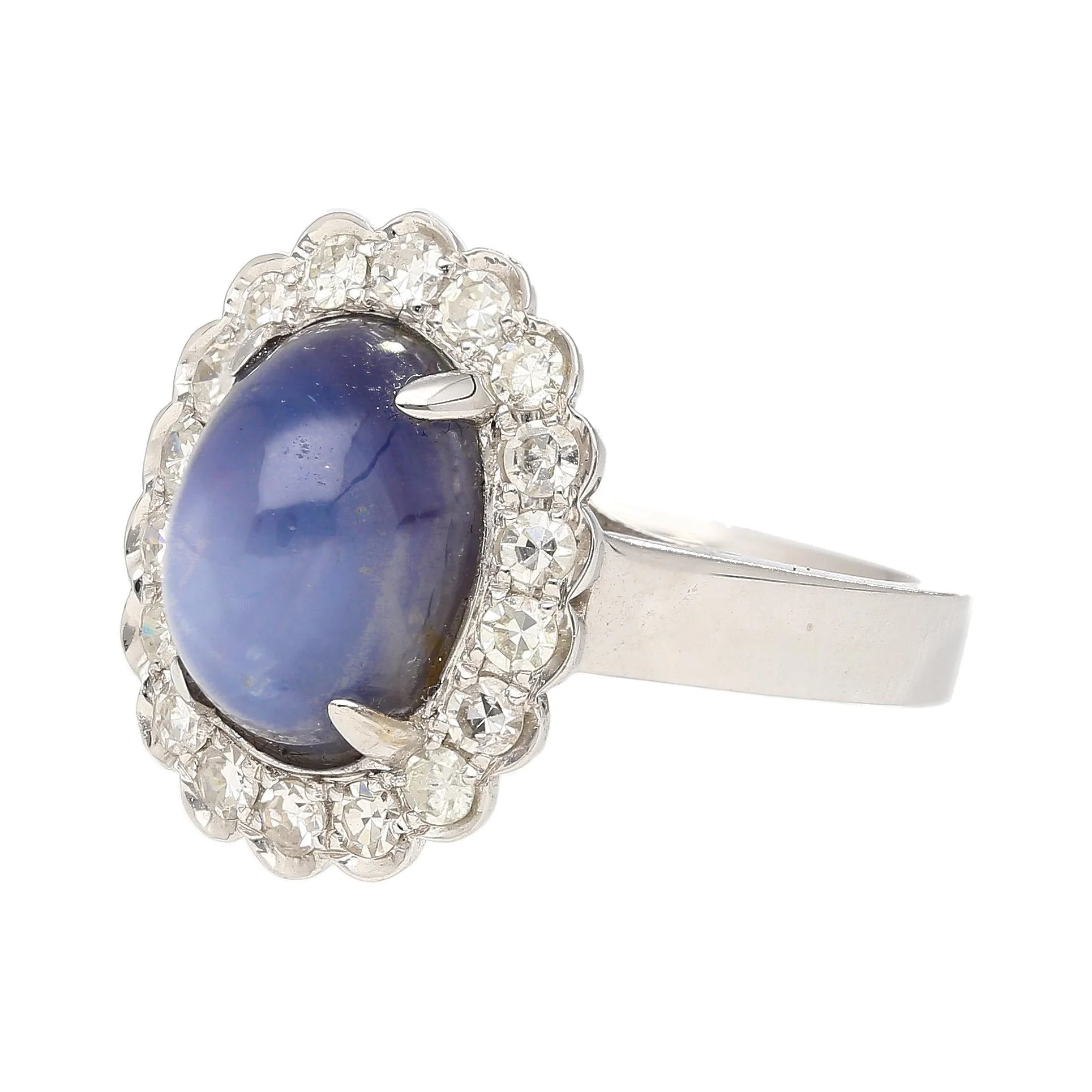 9.07 Carat Blue Star Sapphire & Diamond Halo Ring in 18K White Gold - Image 2
