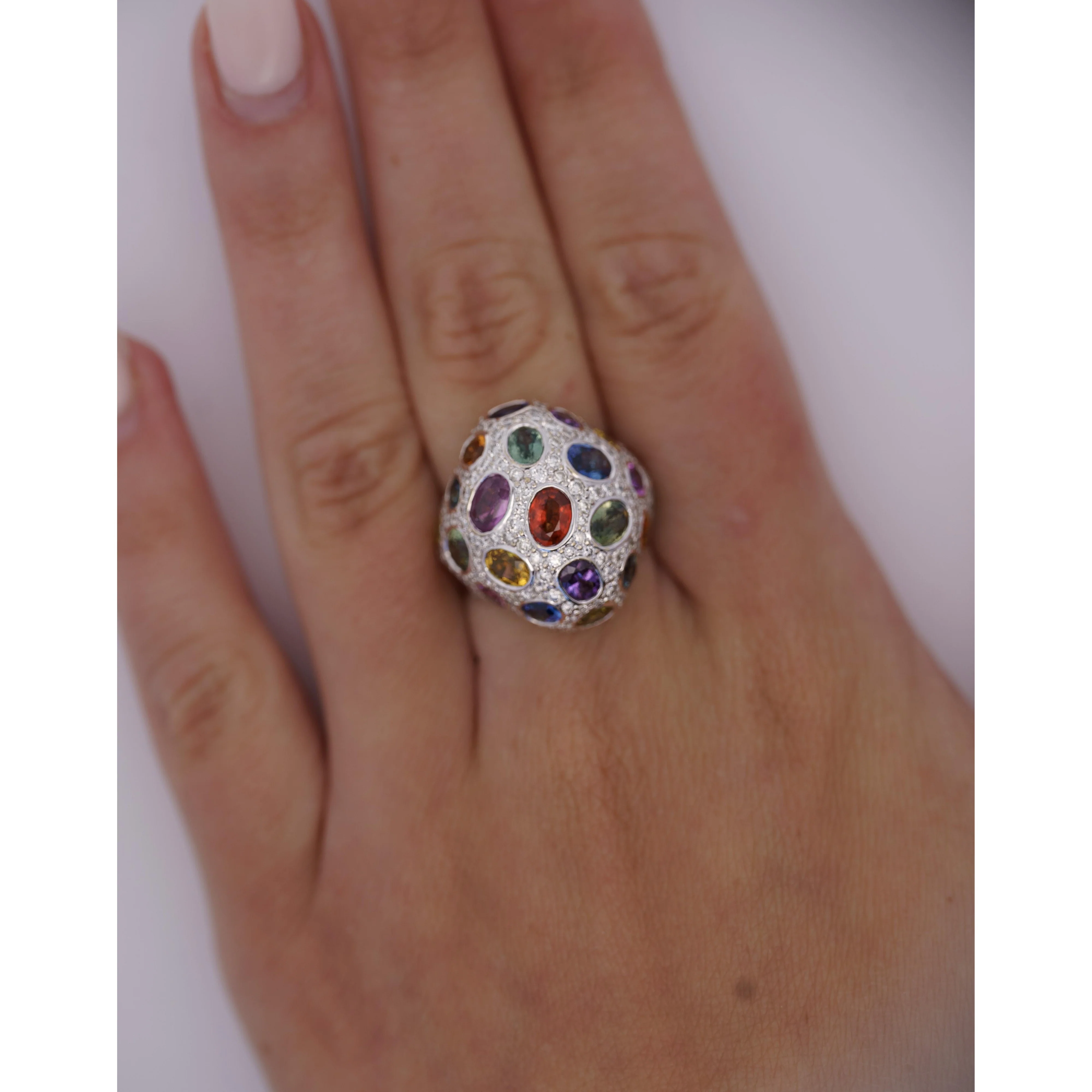 9.31 CTTW Mixed Color Sapphire, Amethyst, Garnet, Diamond Cluster Ring - Image 7