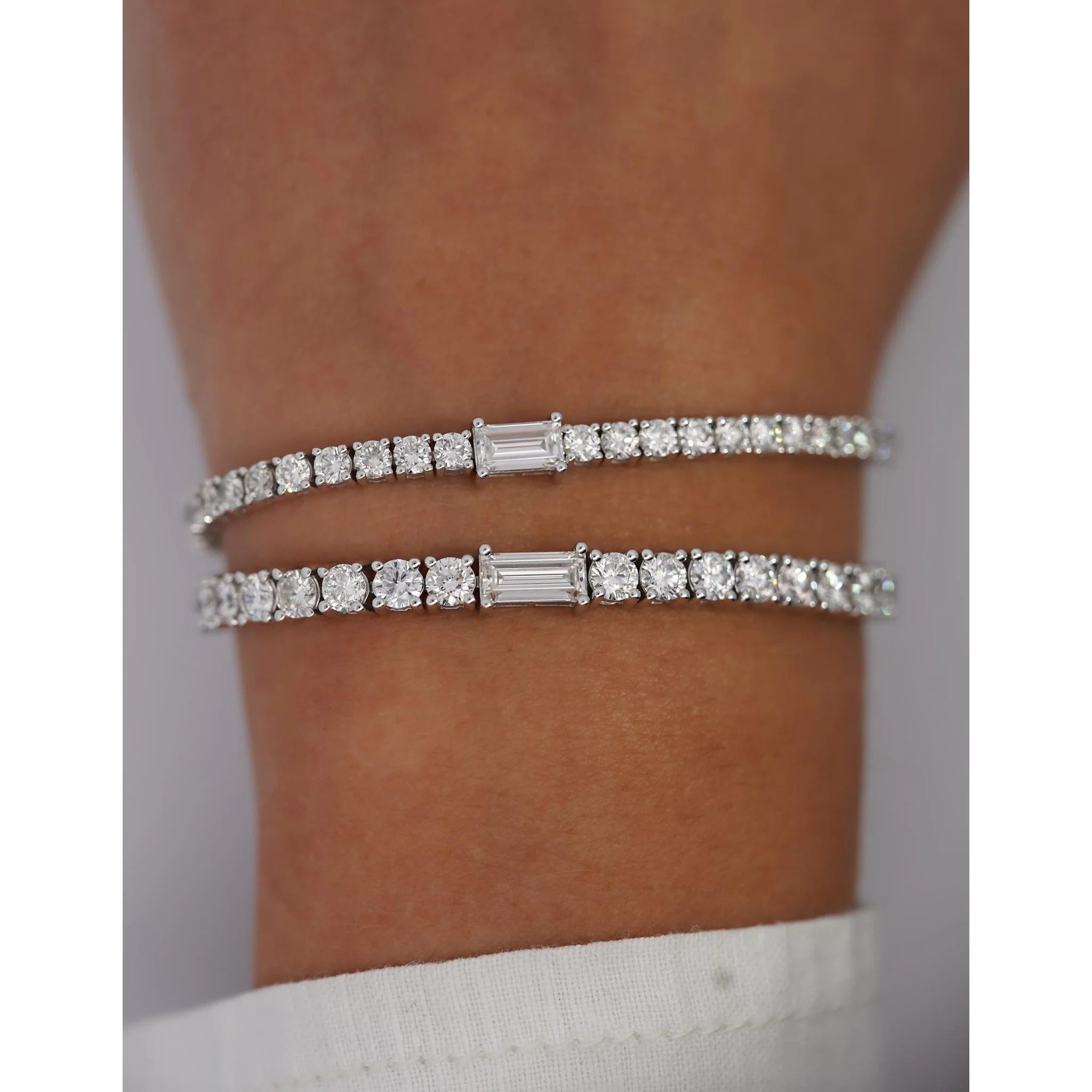9-5 Carat Round & Emerald Cut Center Lab Diamond Tennis Bracelet in 18K - Image 13