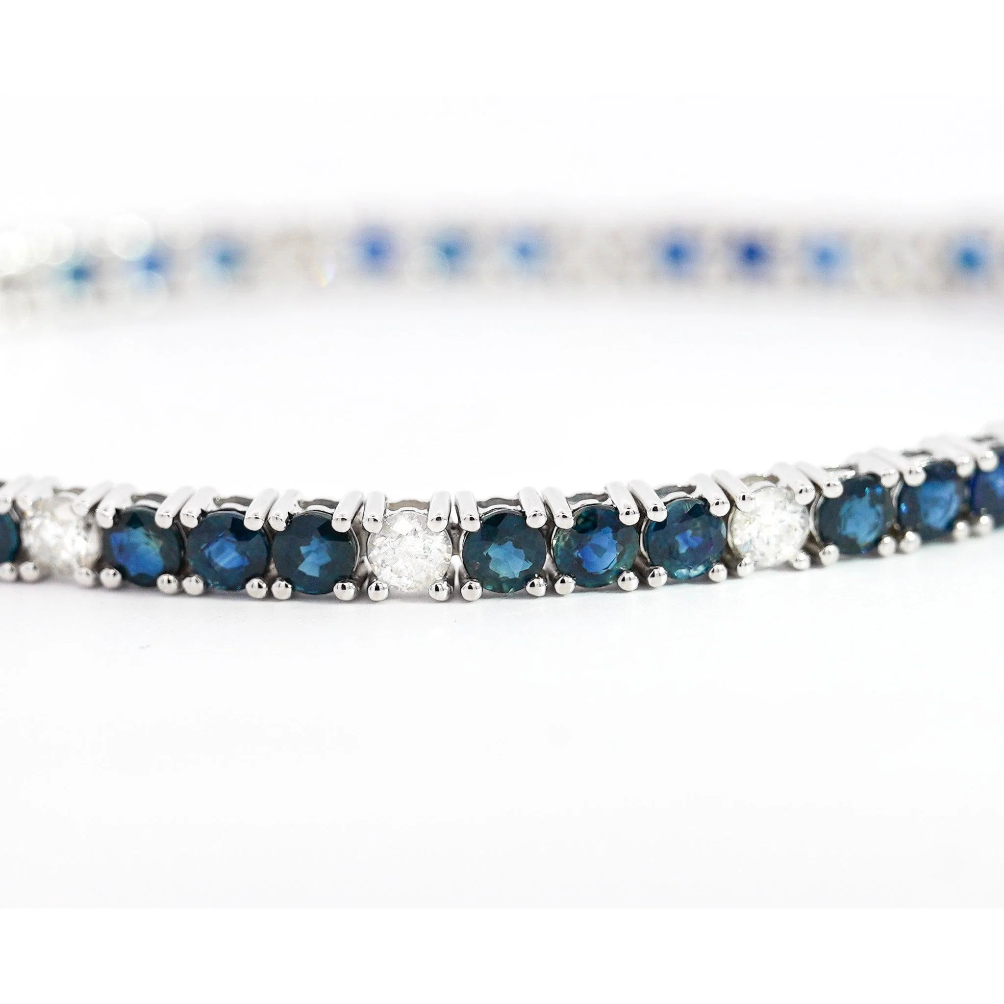 9 Carat Natural Blue Sapphire and Diamond Tennis Bracelet in 18K White Gold | 7 Inch 3MM - Image 3