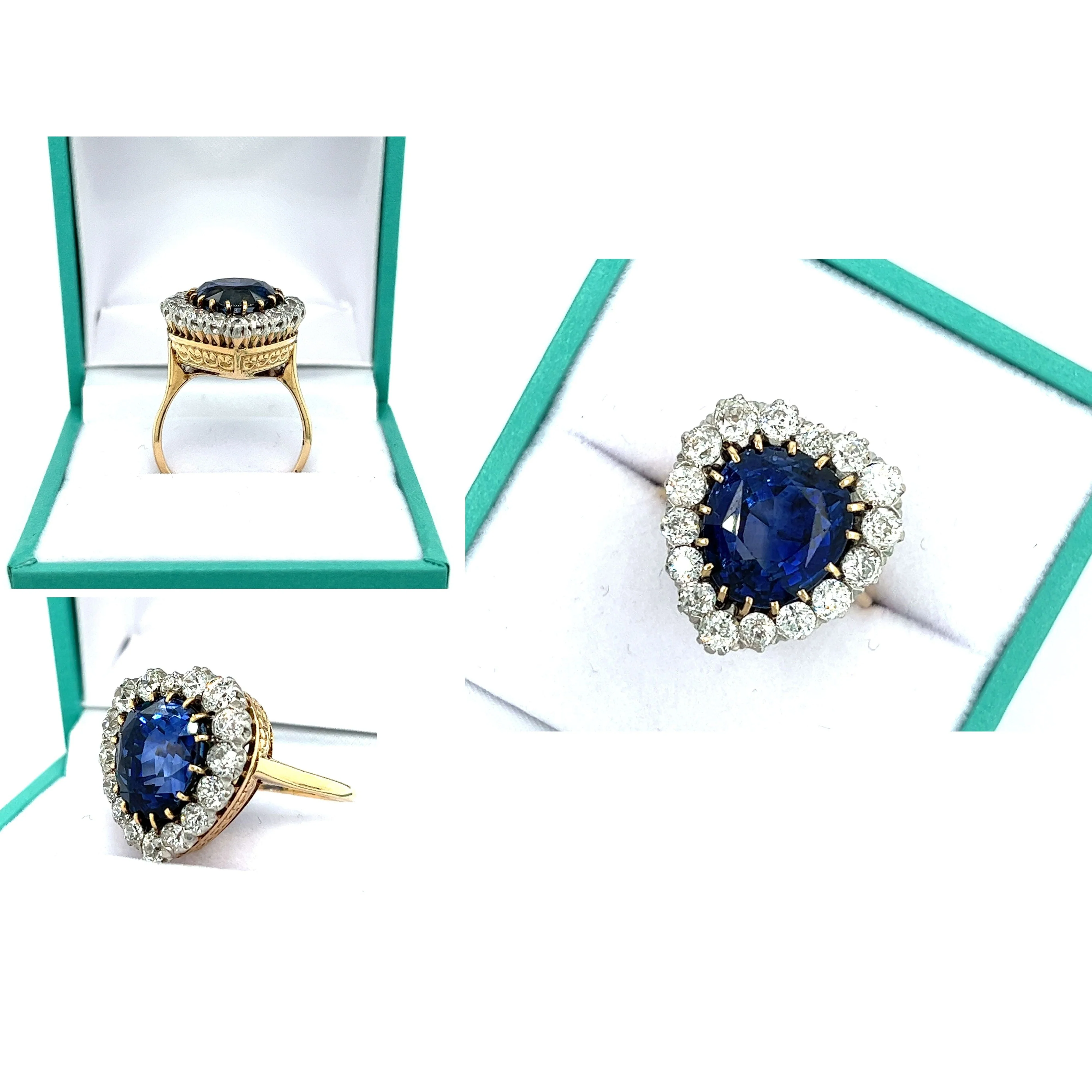 9 Carat No Heat Ceylon Blue Sapphire and Old Euro Cut Diamond Ring in 14K - Image 6
