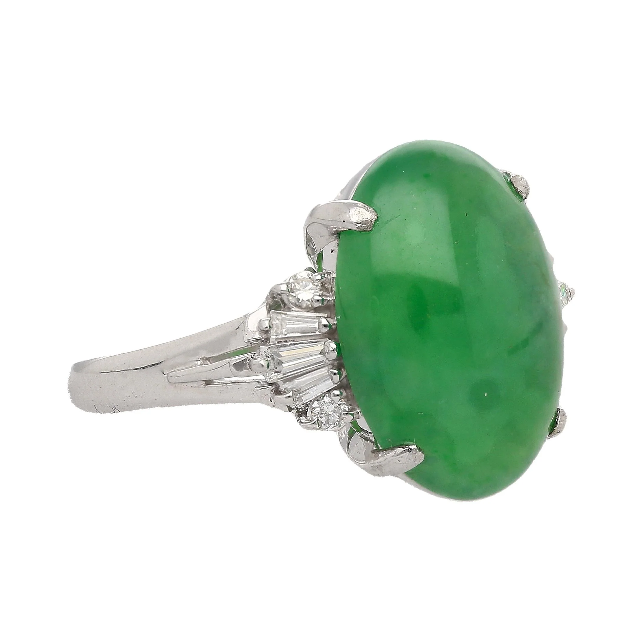 9 Carat Untreated Jadeite Jade Fei Cui and Diamond Platinum Ring HK Certified - Image 4