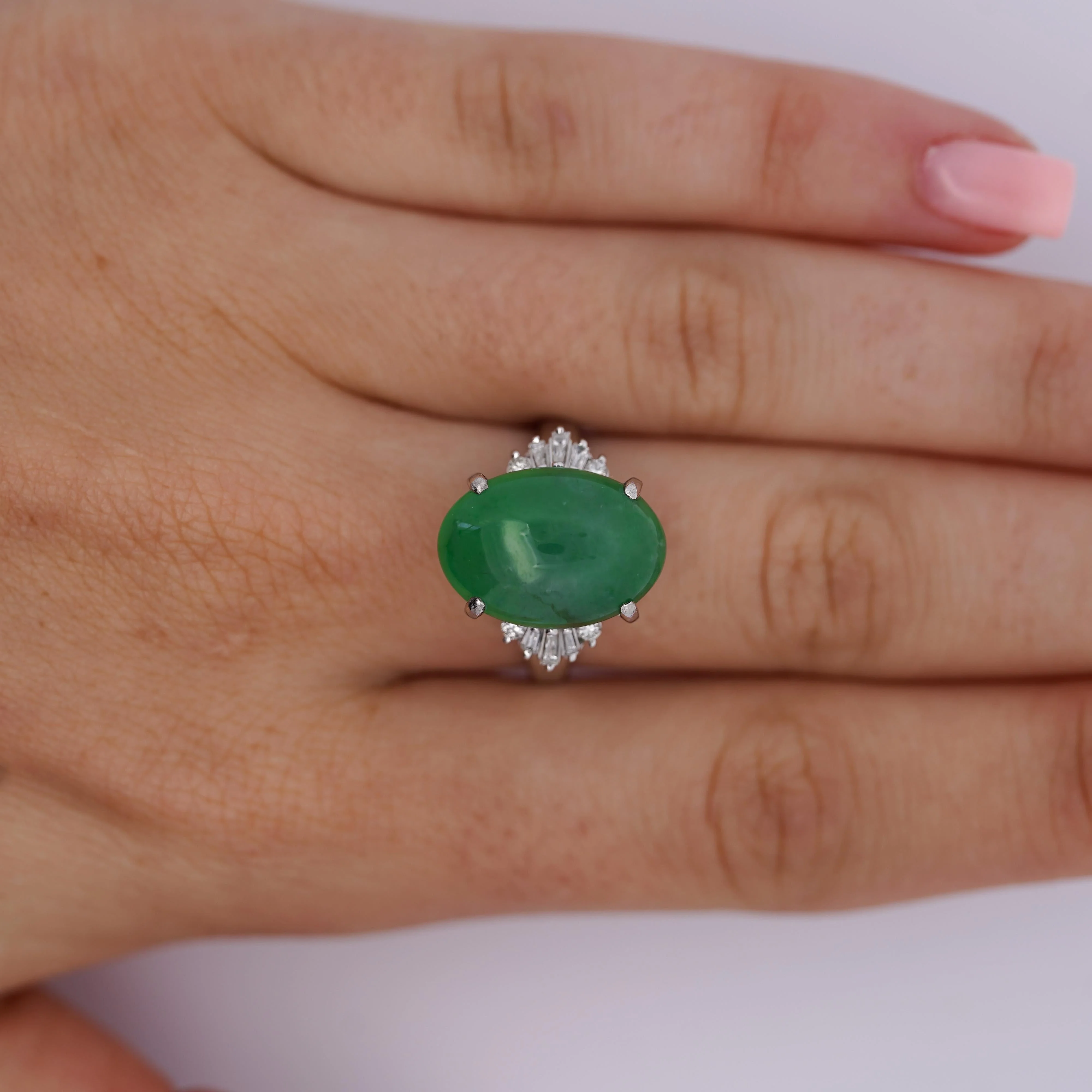 9 Carat Untreated Jadeite Jade Fei Cui and Diamond Platinum Ring HK Certified - Image 9
