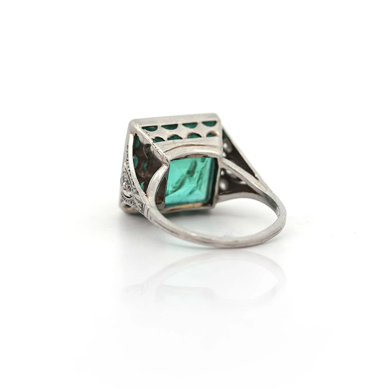 AGL Cert. 12 Carat Colombian Emerald Art Deco Antique Platinum Ring - Image 3