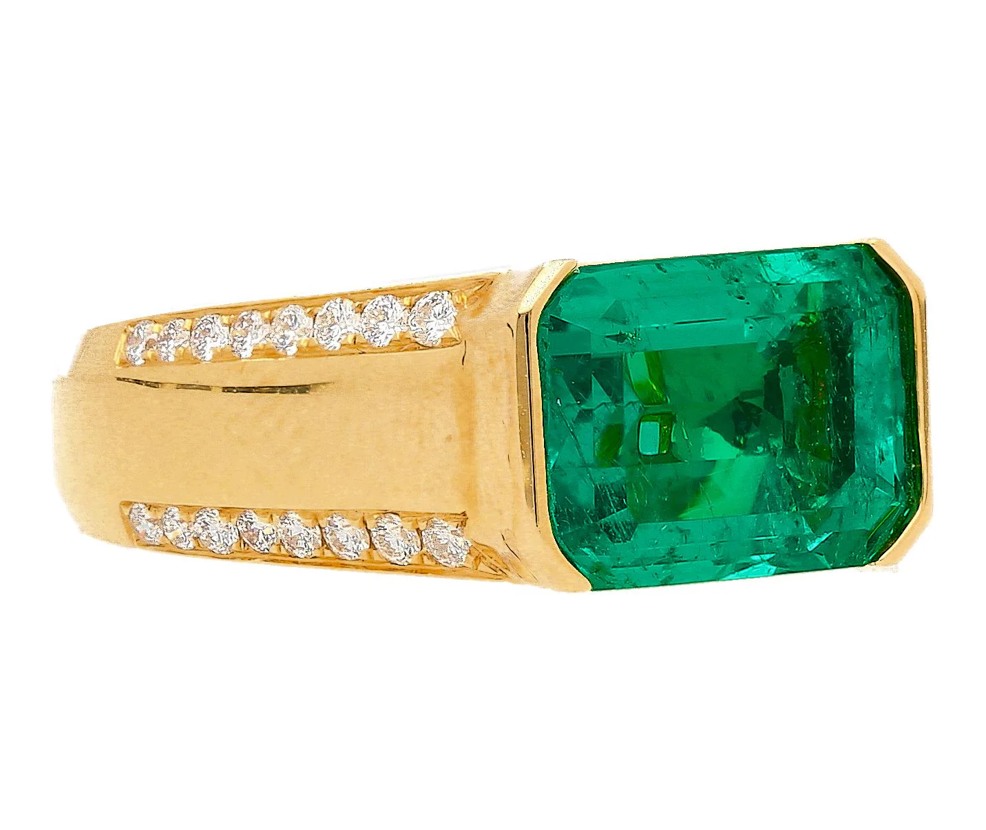 AGL Cert 5.21 Carat Colombian Emerald East-West 18K Gold Unisex Ring - Image 2